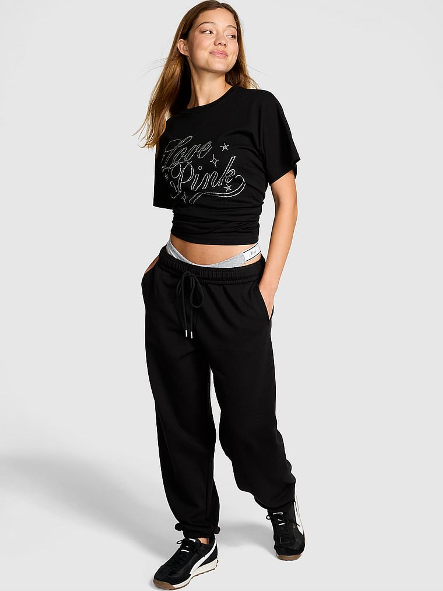 Black Logo Print Fleece Joggers - Image 1 of 3 Black Logo Print Fleece Joggers - Image 1 of 3