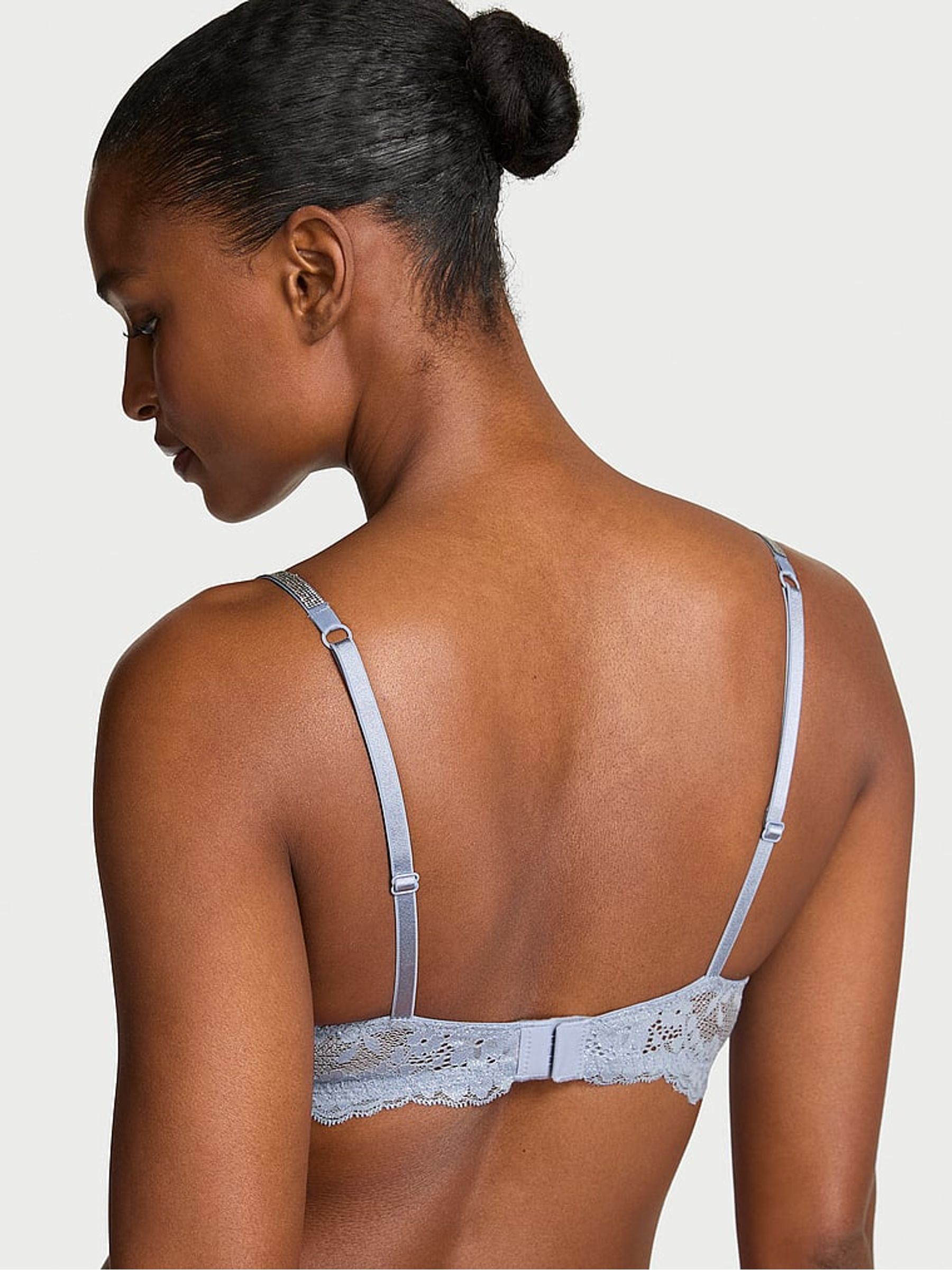 Blue Grey Push Up Twinkle Strap Lace Bra - Image 2 of 3