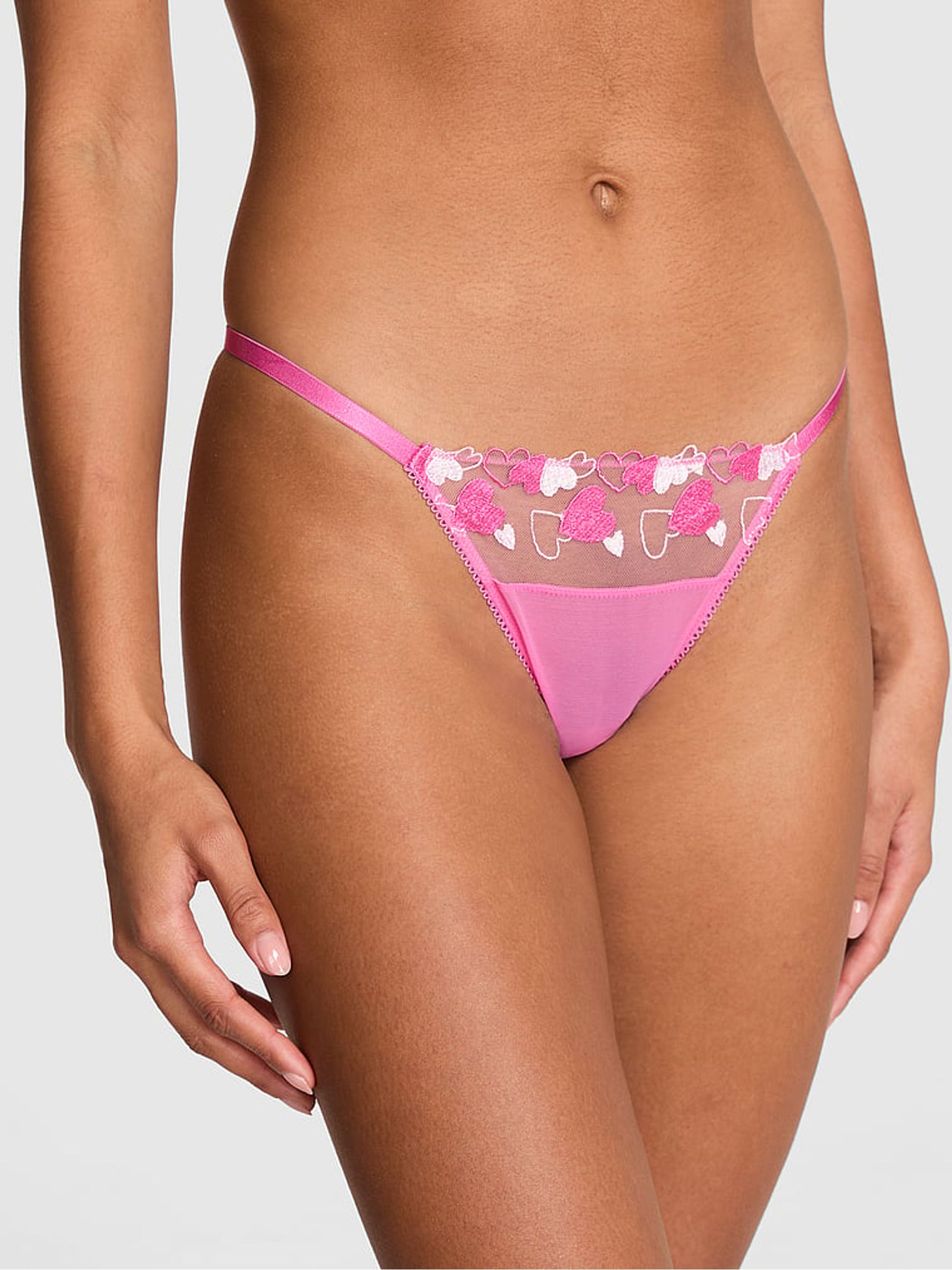 Sweetheart Pink Mini Scoop Thong Embroidery Knickers - Image 2 of 3