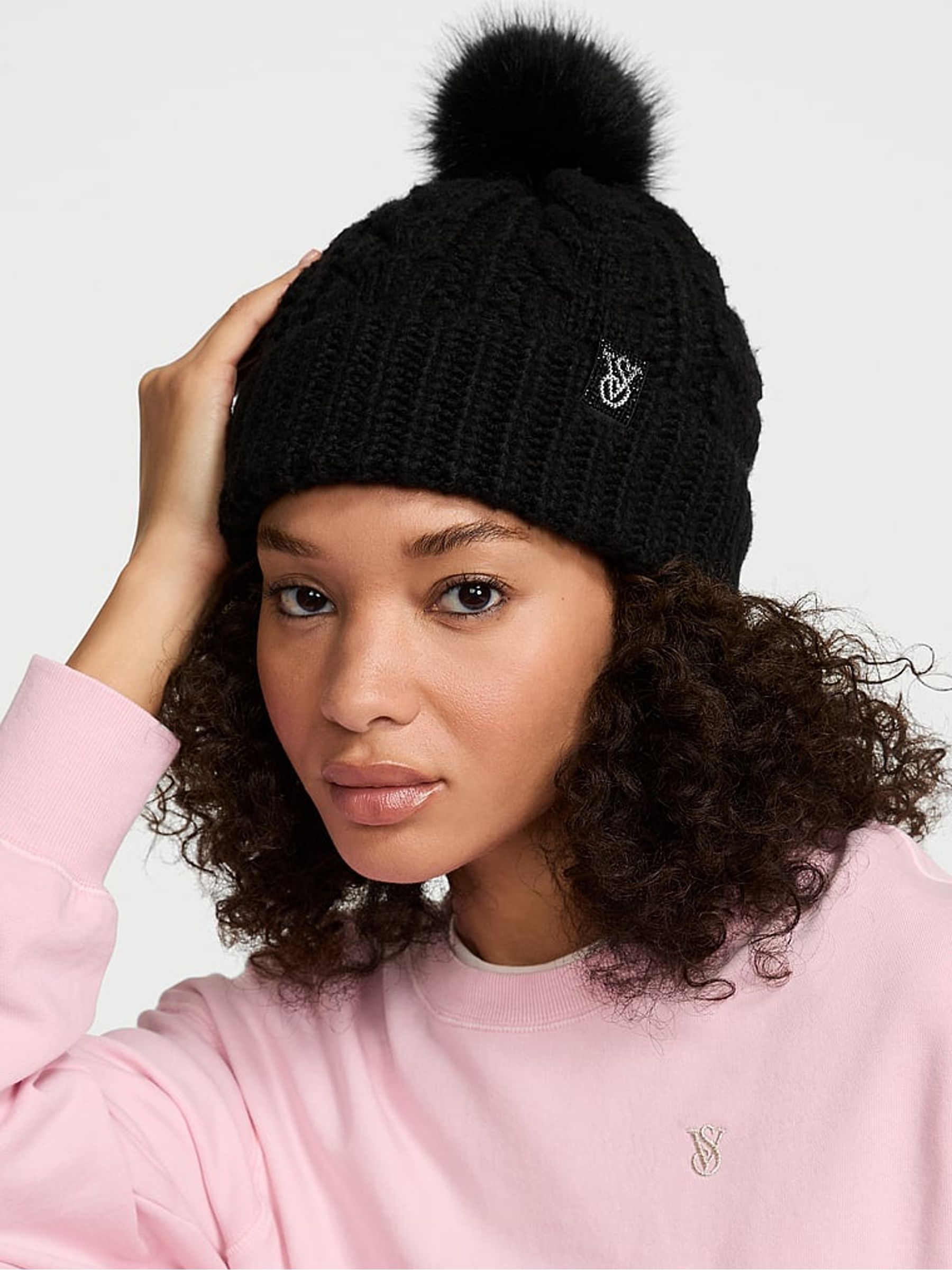 Black Knit Beanie Hat - Image 1 of 2