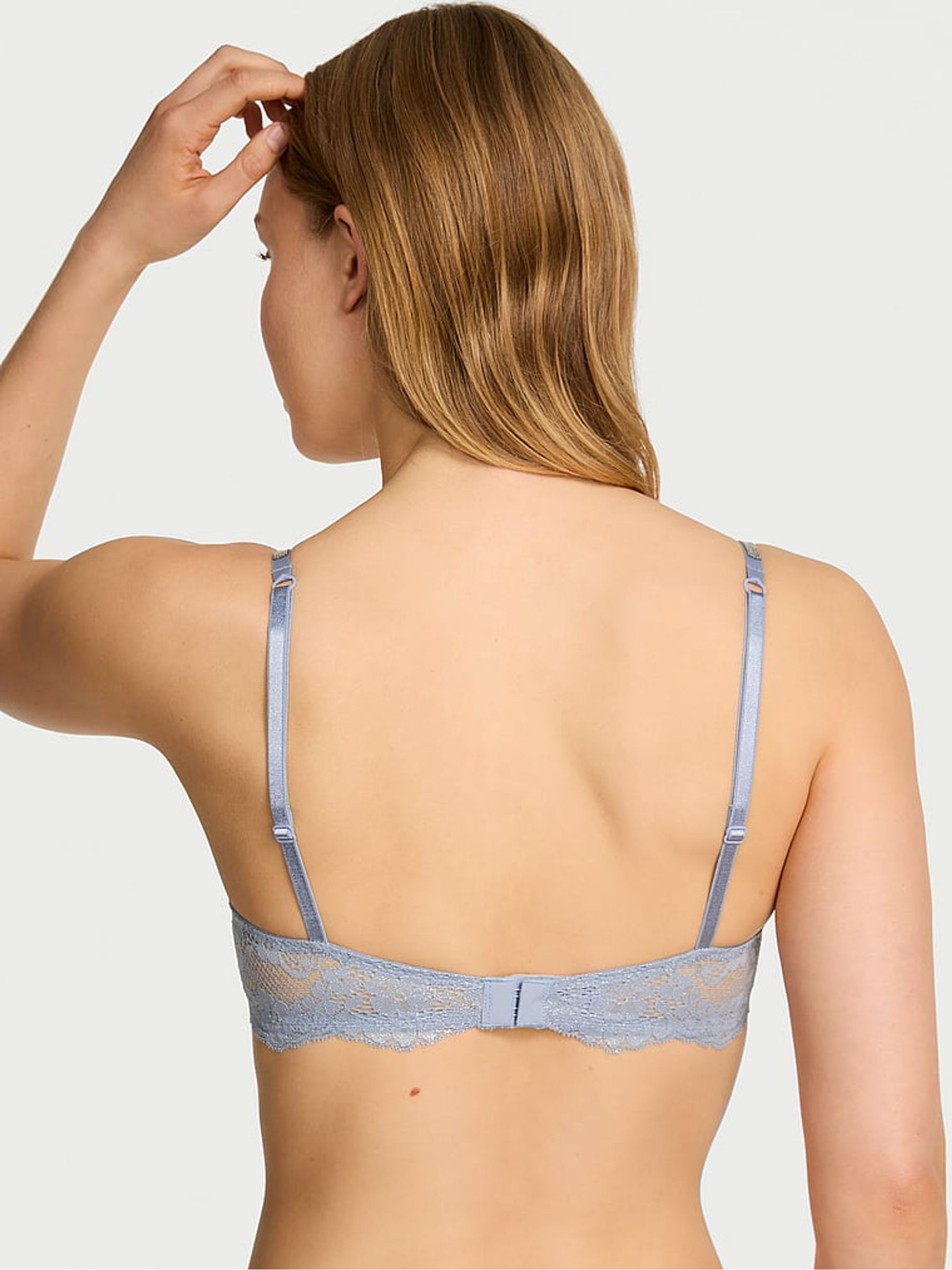 Blue Grey Unlined Balcony Twinkle Strap Lace Bra - Image 2 of 2 Blue Grey Unlined Balcony Twinkle Strap Lace Bra - Image 2 of 2