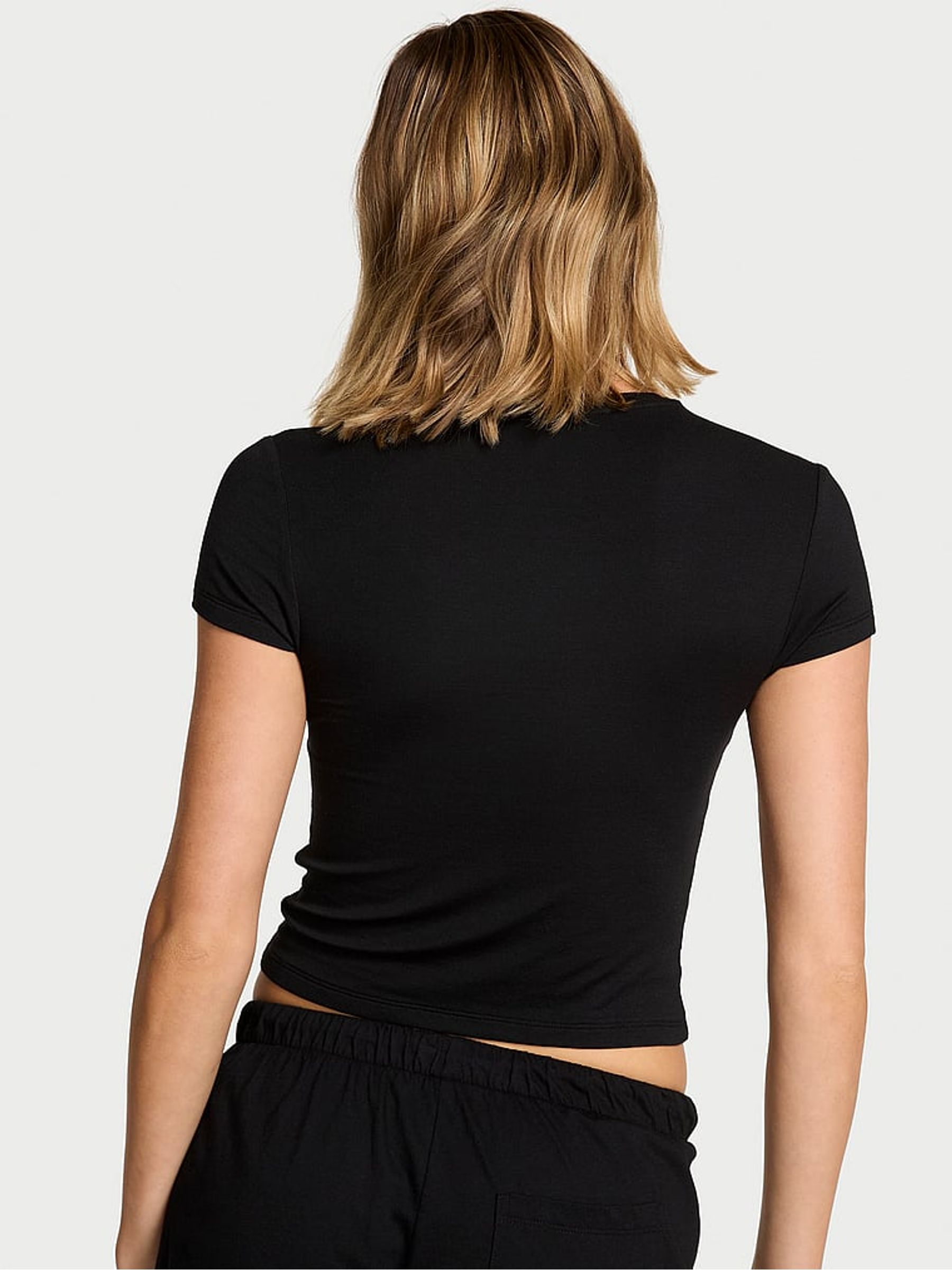 Black Modal Rib Short Sleeve T-Shirt - Image 2 of 2
