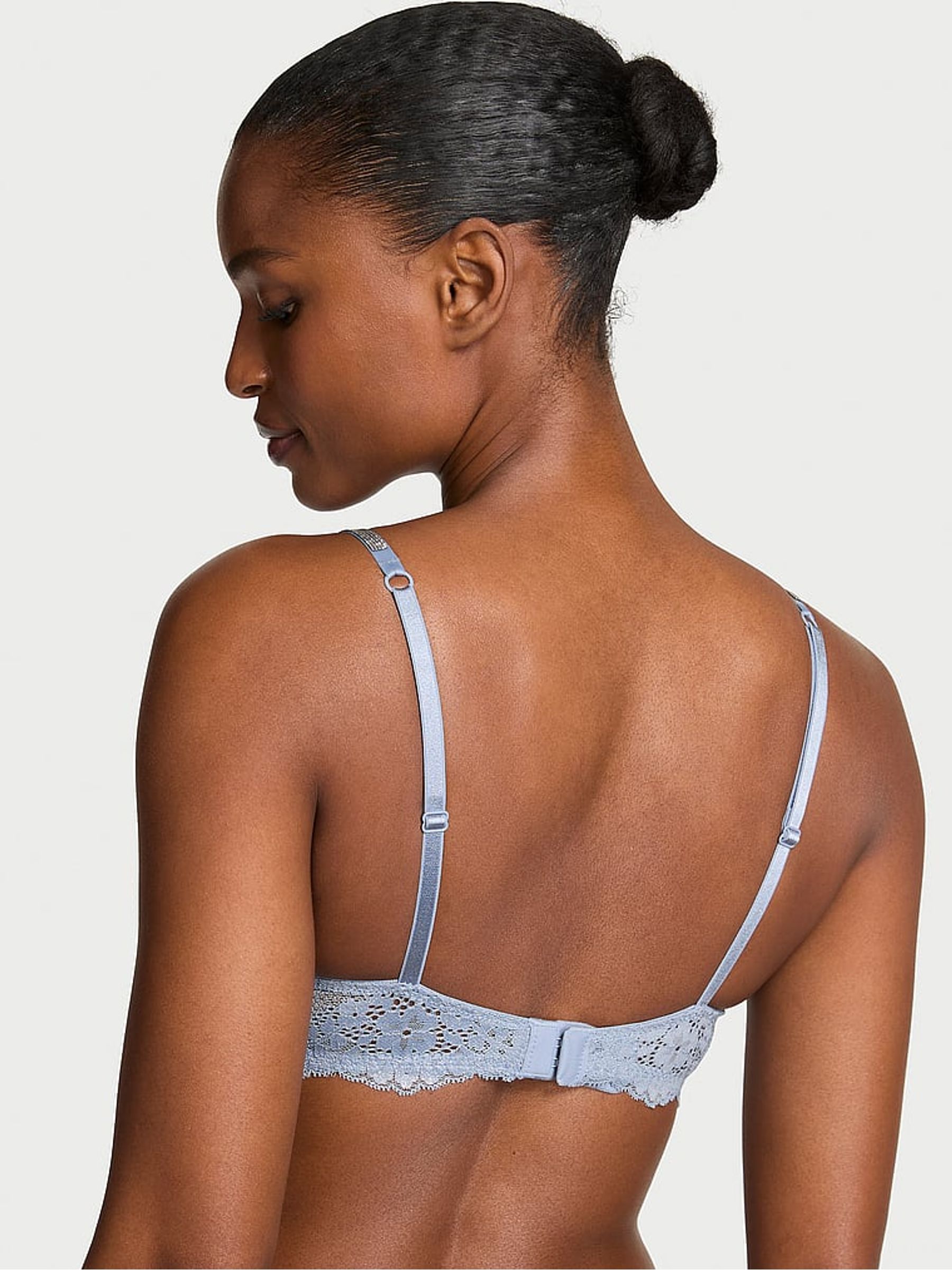 Blue Grey Lightly Lined Demi Twinkle Strap Lace Bra - Image 2 of 2