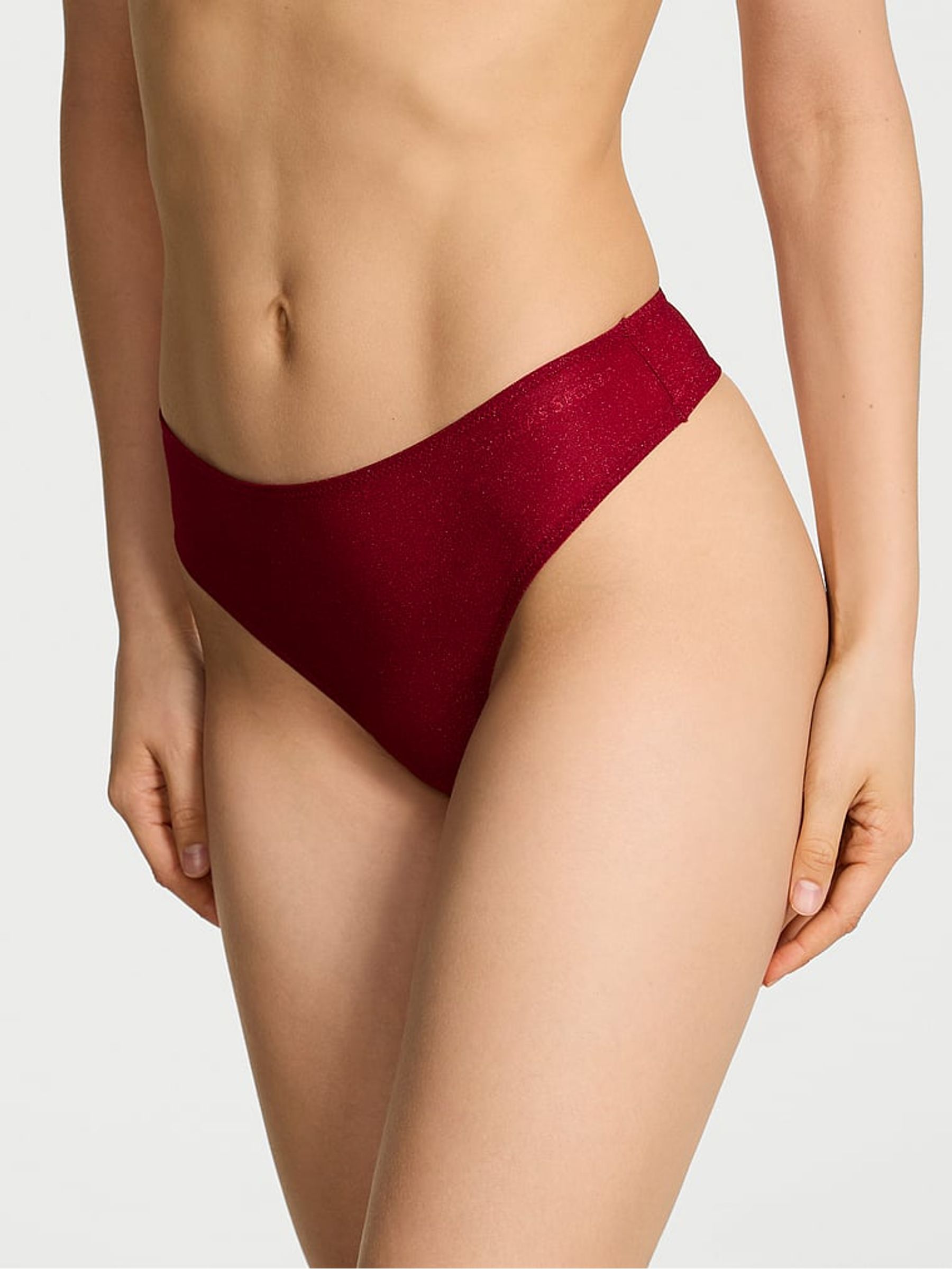 Red Lacquer Thong Shimmer Mid-Rise Knickers - Image 1 of 3