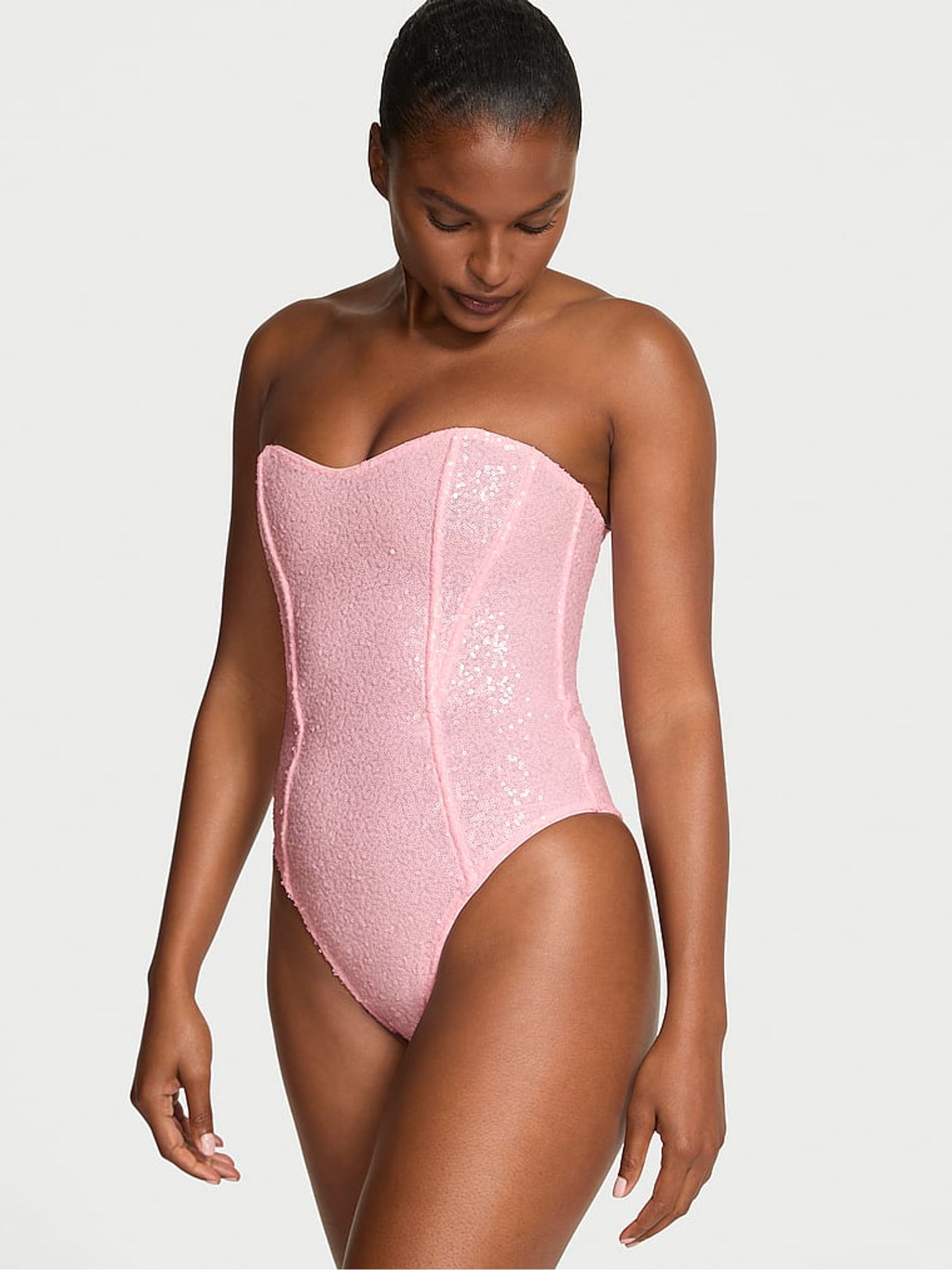Angel Pink Sequin Strapless Bodysuit - Image 2 of 3