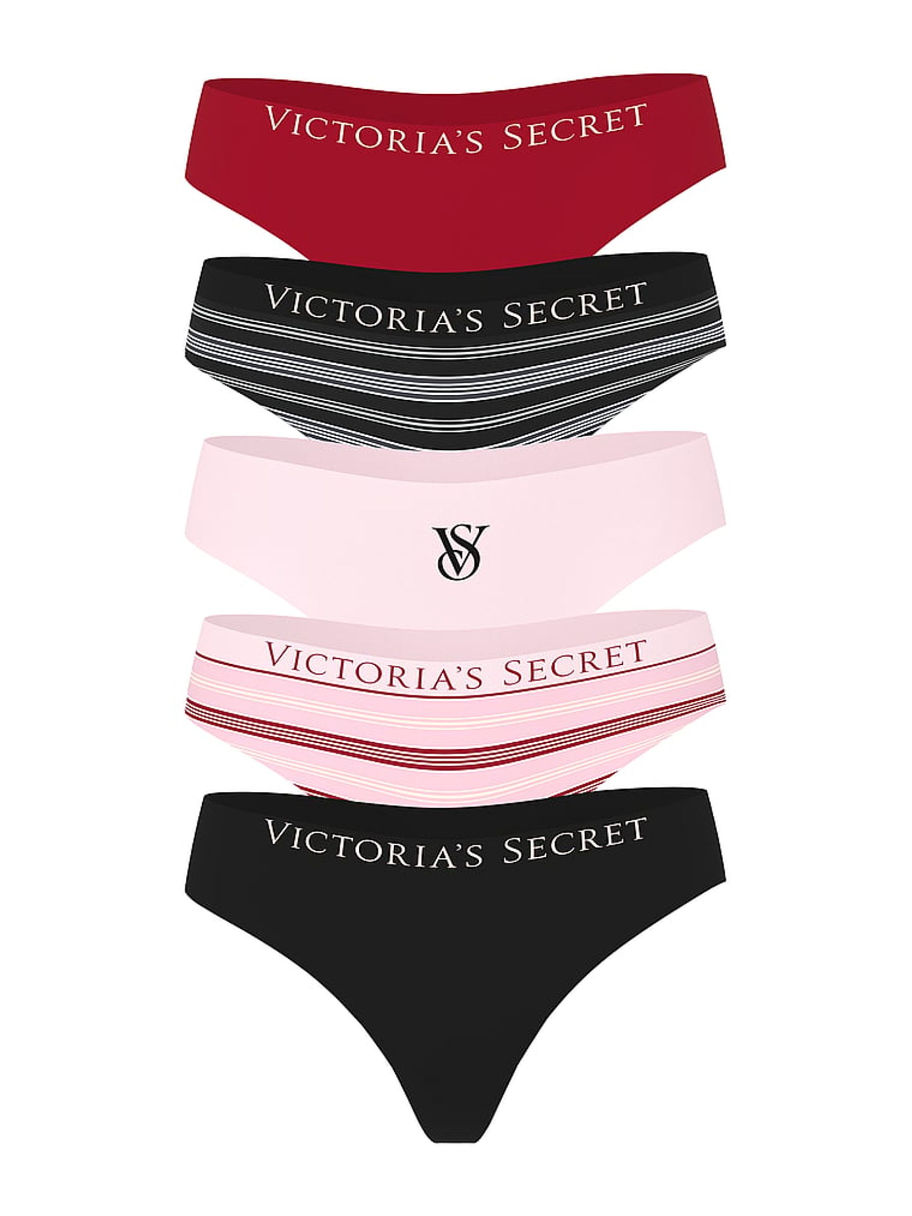 Red/Black/Pink Thong Knickers 5 Pack - Image 1 of 1 Red/Black/Pink Thong Knickers 5 Pack - Image 1 of 1
