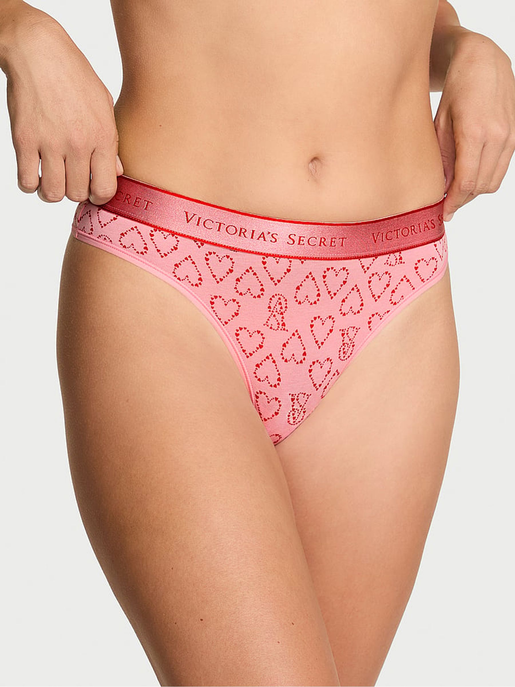 Petal Pink Hearts Thong Logo Knickers - Image 1 of 2