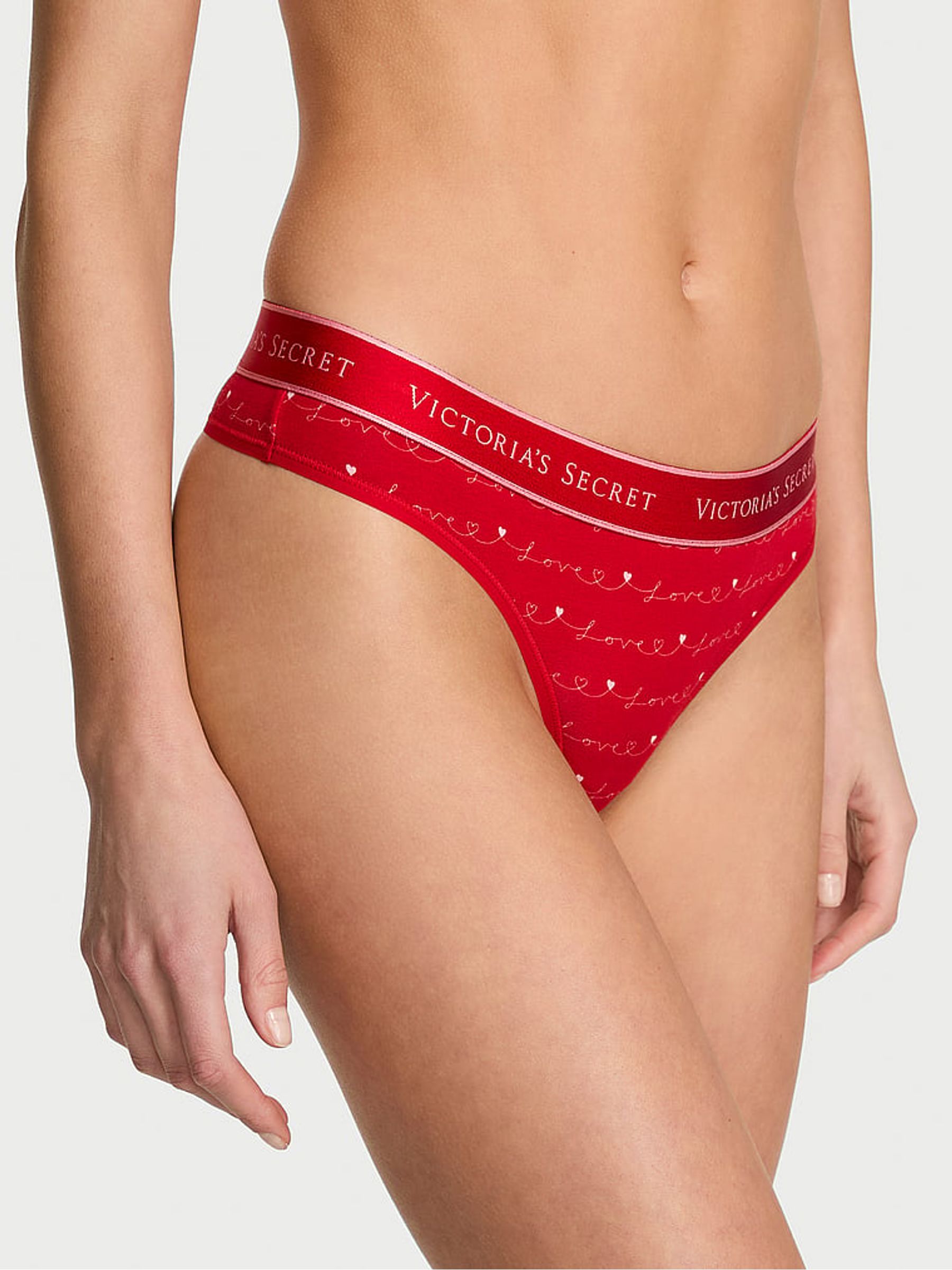 Red Lacquer Script Thong Logo Knickers - Image 1 of 2