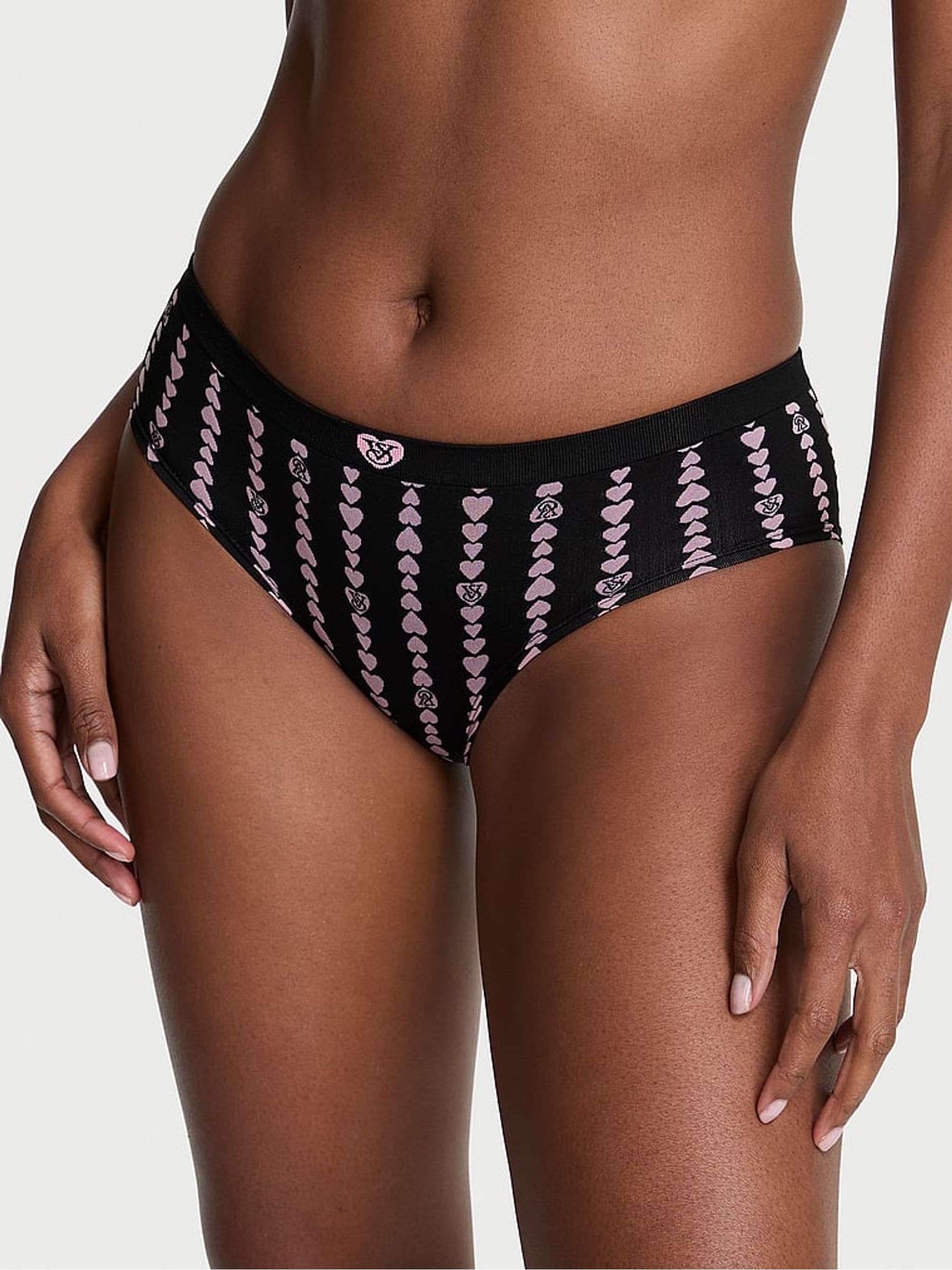 Black Hipster Heart Stripe Knickers - Image 1 of 2 Black Hipster Heart Stripe Knickers - Image 1 of 2