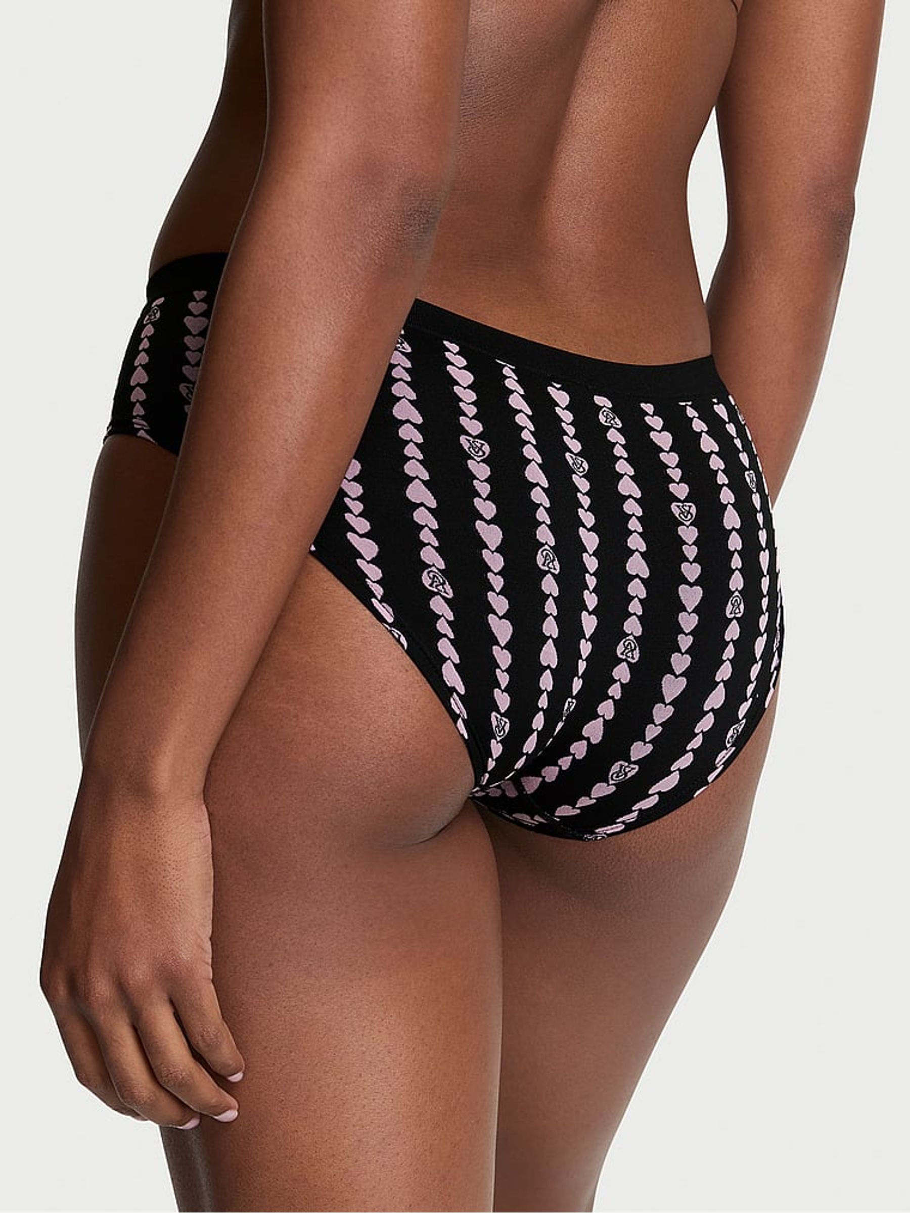 Black Hipster Heart Stripe Knickers - Image 2 of 2 Black Hipster Heart Stripe Knickers - Image 2 of 2