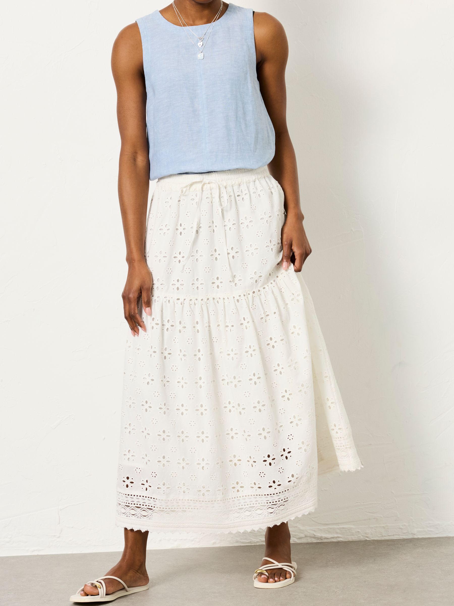 Winnie White Broderie Midi Skirt - Image 1 of 6