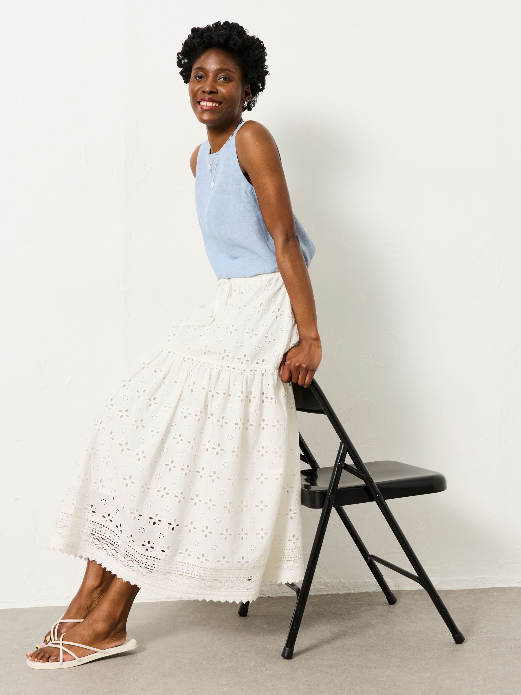 Winnie White Broderie Midi Skirt | FatFace USA
