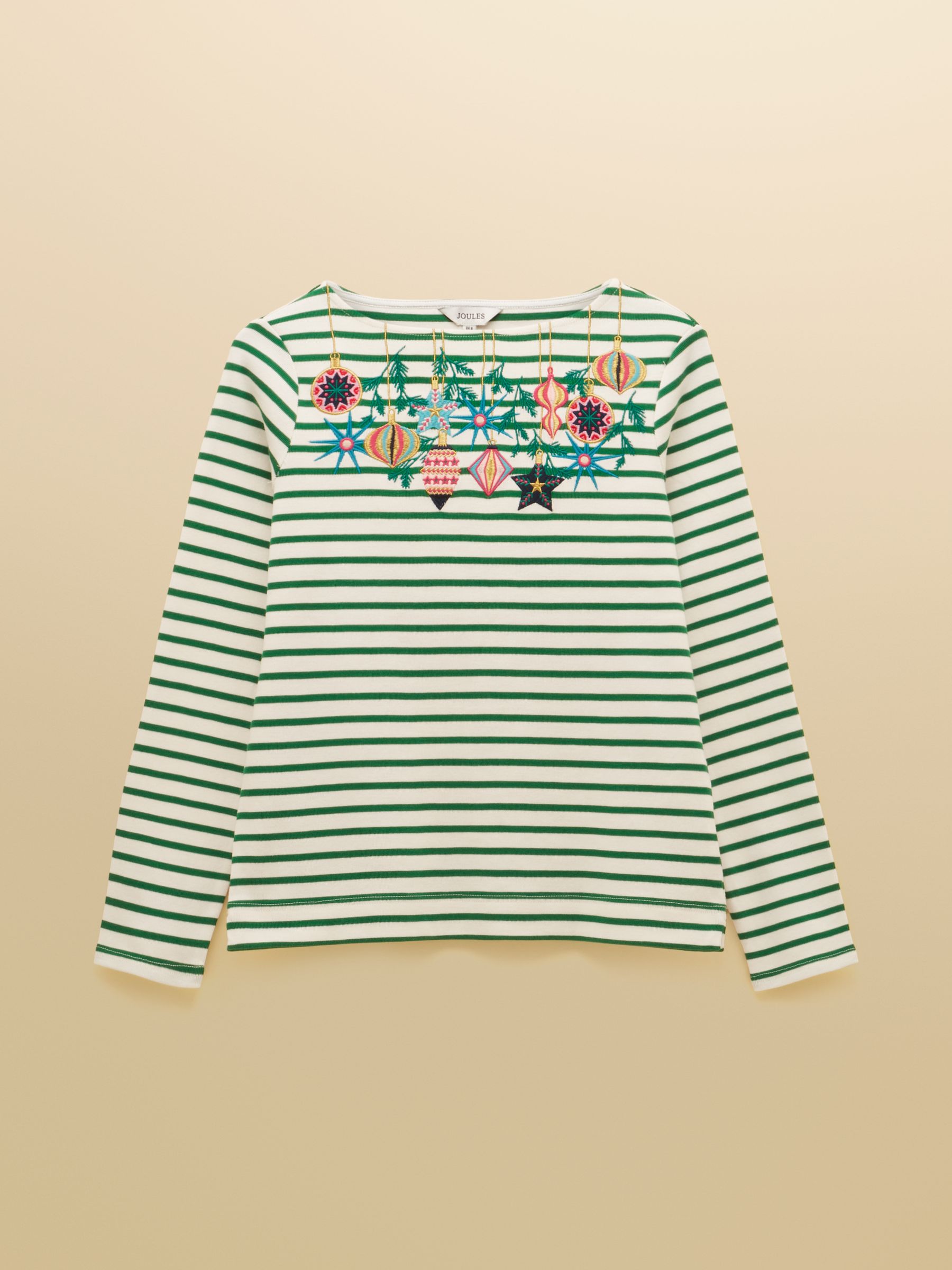 Christmas Harbour Green/White Bauble Boat Neck Breton Top - Image 7 of 7