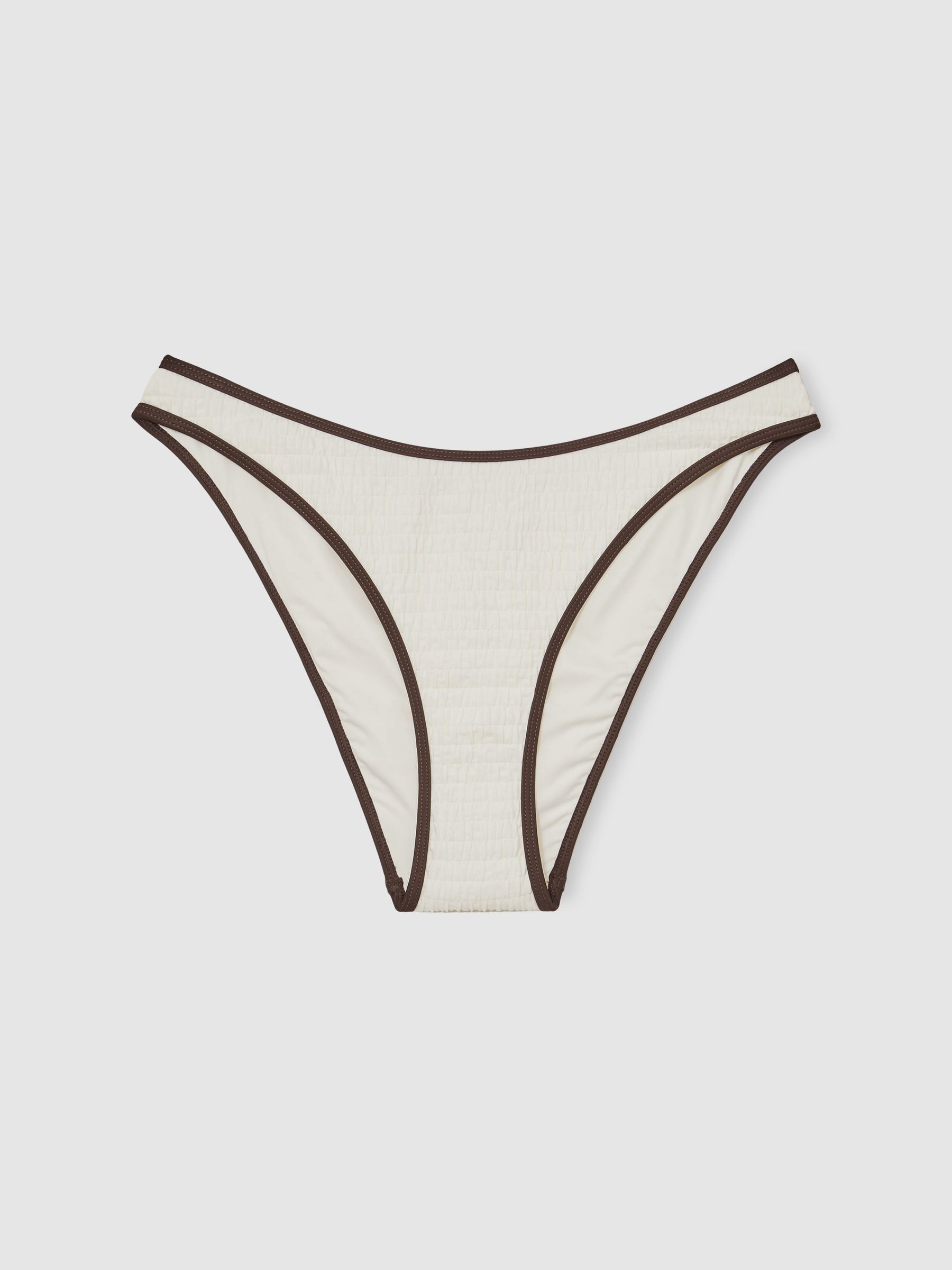 Tipped Shirred Bikini Bottoms in Ivory/Chocolate - image 1