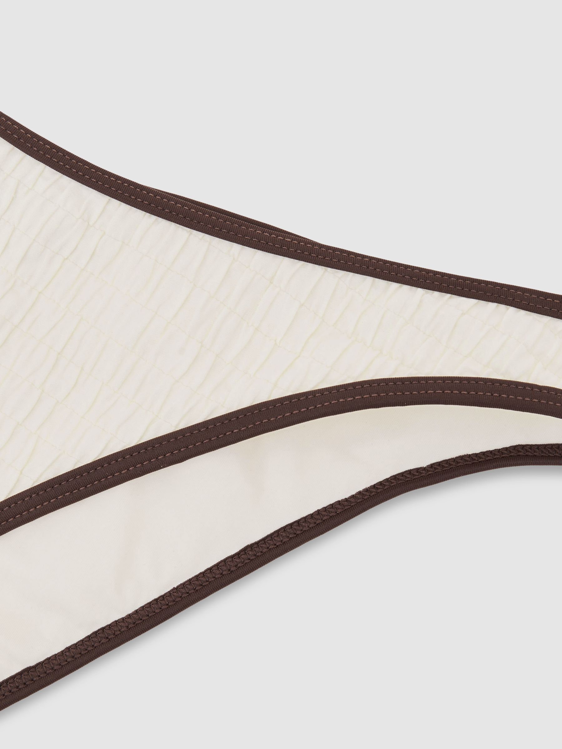 Tipped Shirred Bikini Bottoms in Ivory/Chocolate - image 3