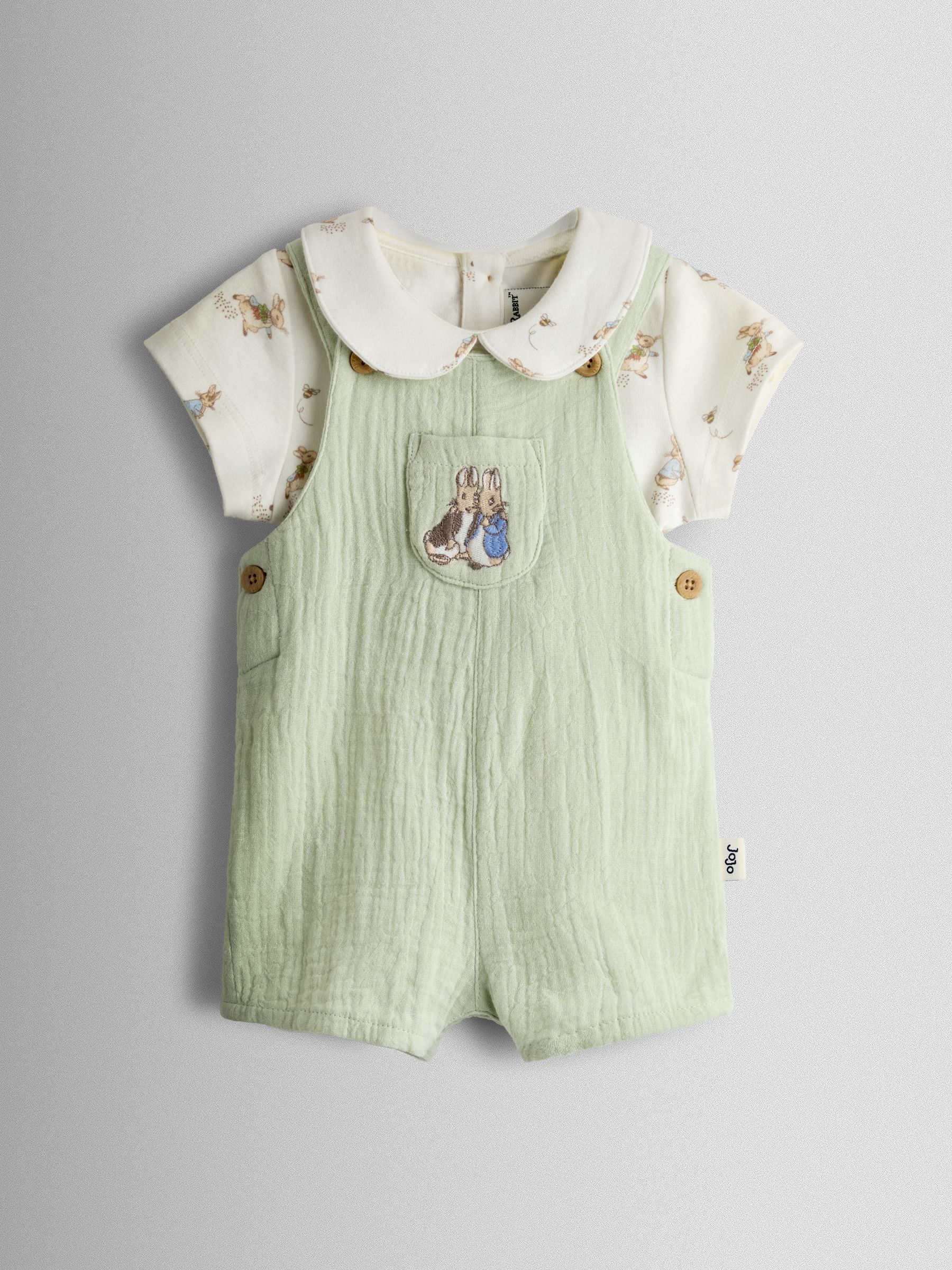 Green Peter Rabbit™ Cheesecloth Dungaree & Body Set - Image 2 of 8 Green Peter Rabbit™ Cheesecloth Dungaree & Body Set - Image 2 of 8
