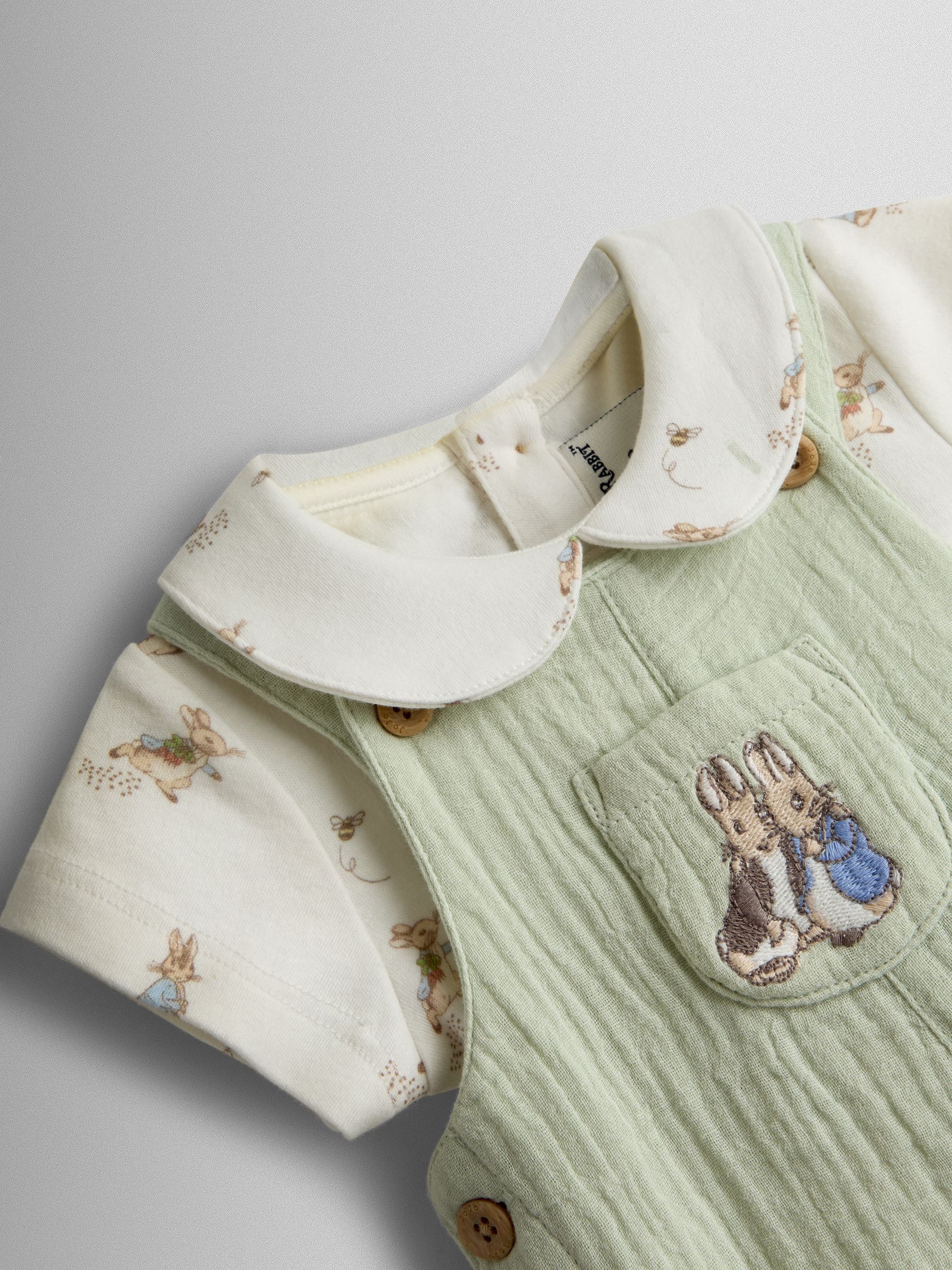 Green Peter Rabbit™ Cheesecloth Dungaree & Body Set - Image 6 of 8