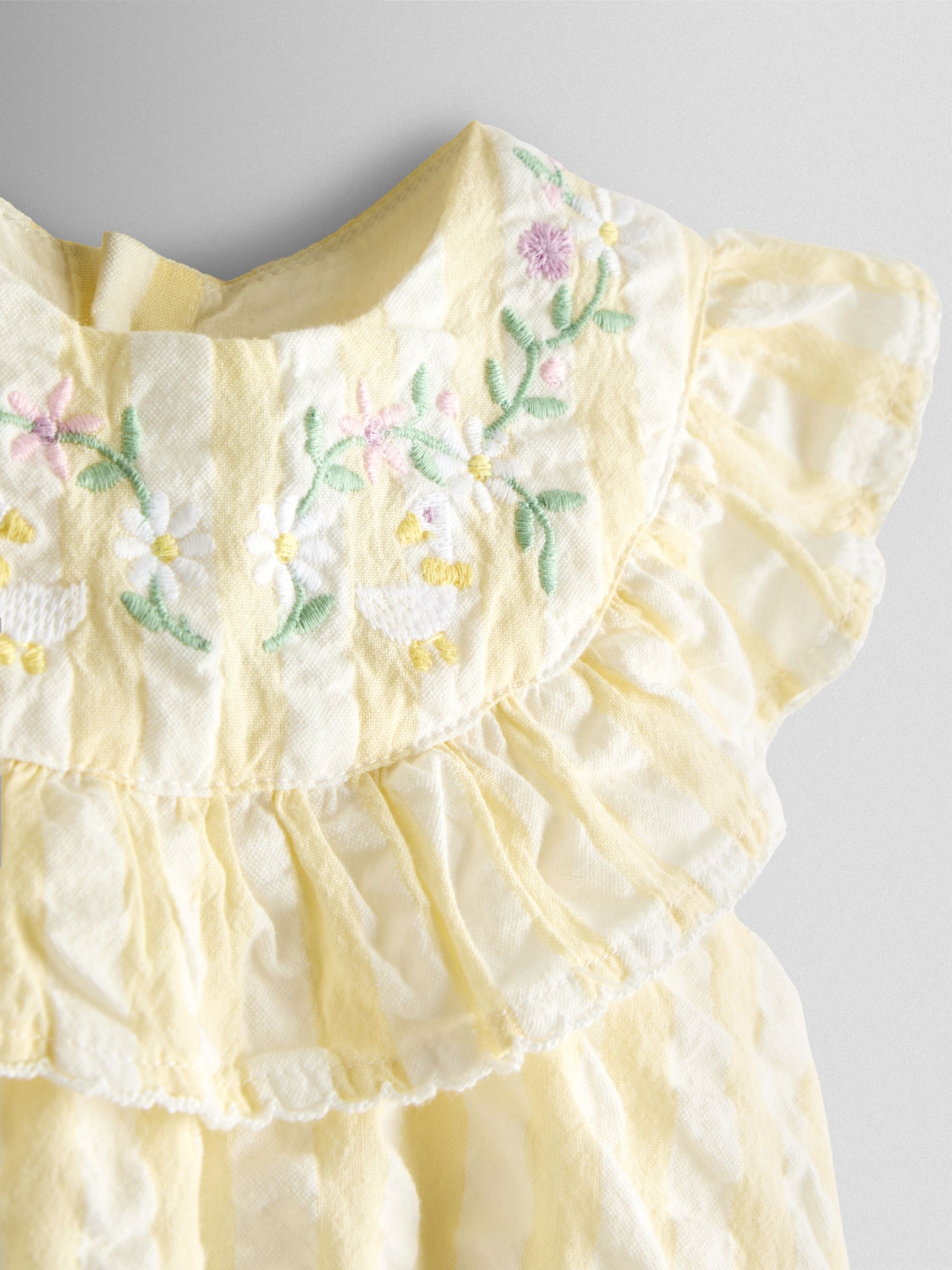 Yellow Flower Embroidered Frill Stripe Romper - Image 5 of 5
