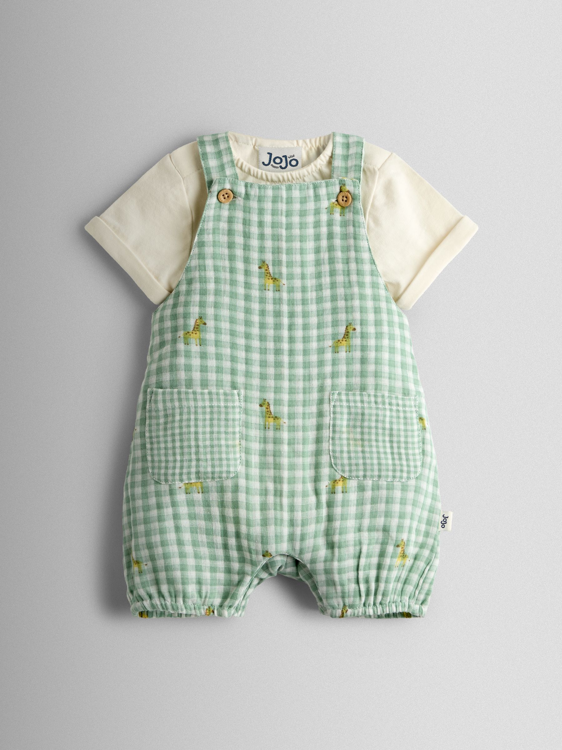 Green Giraffe Checked Dungaree & Body Set - Image 2 of 7