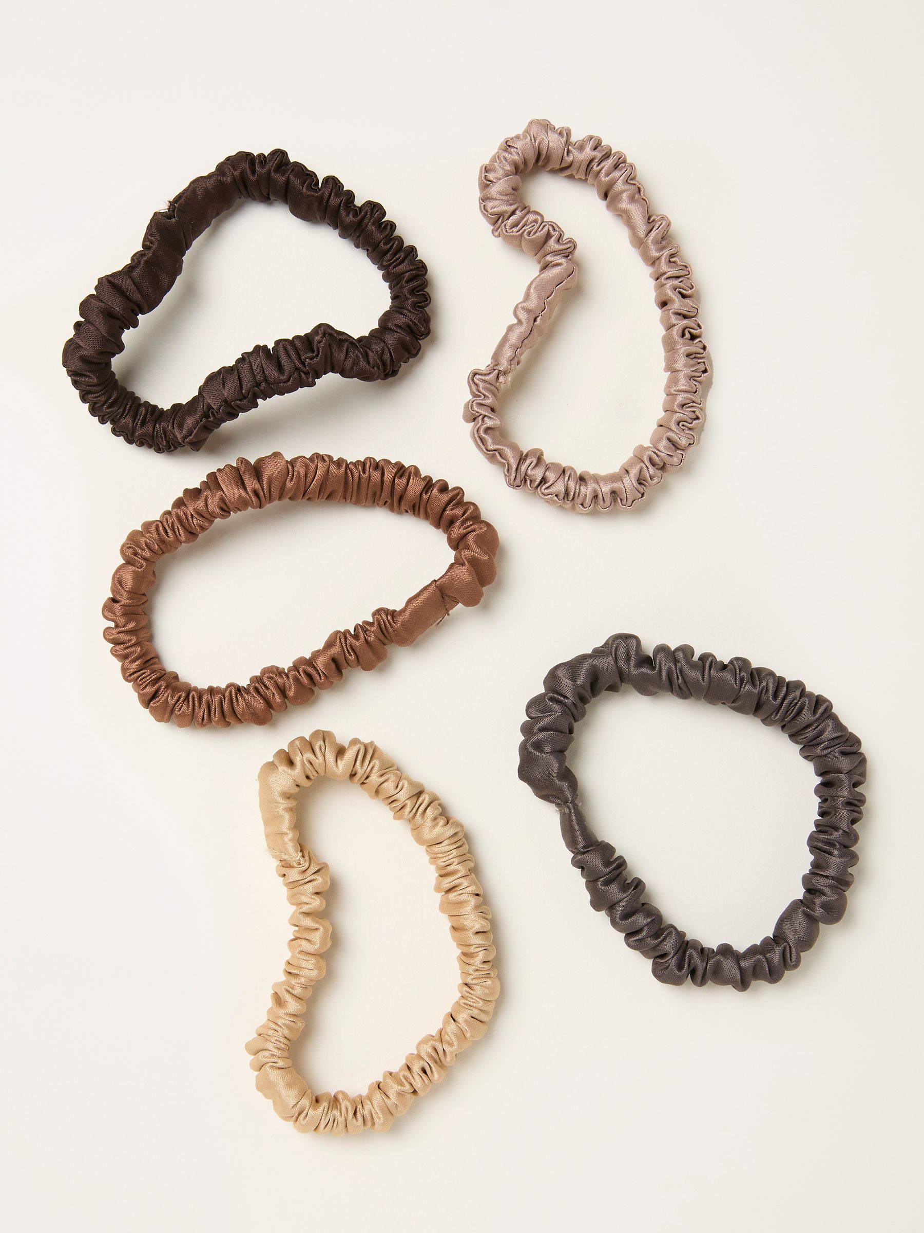 Brown 5 Pack Plain Satin Scrunchies - Image 1 of 2
