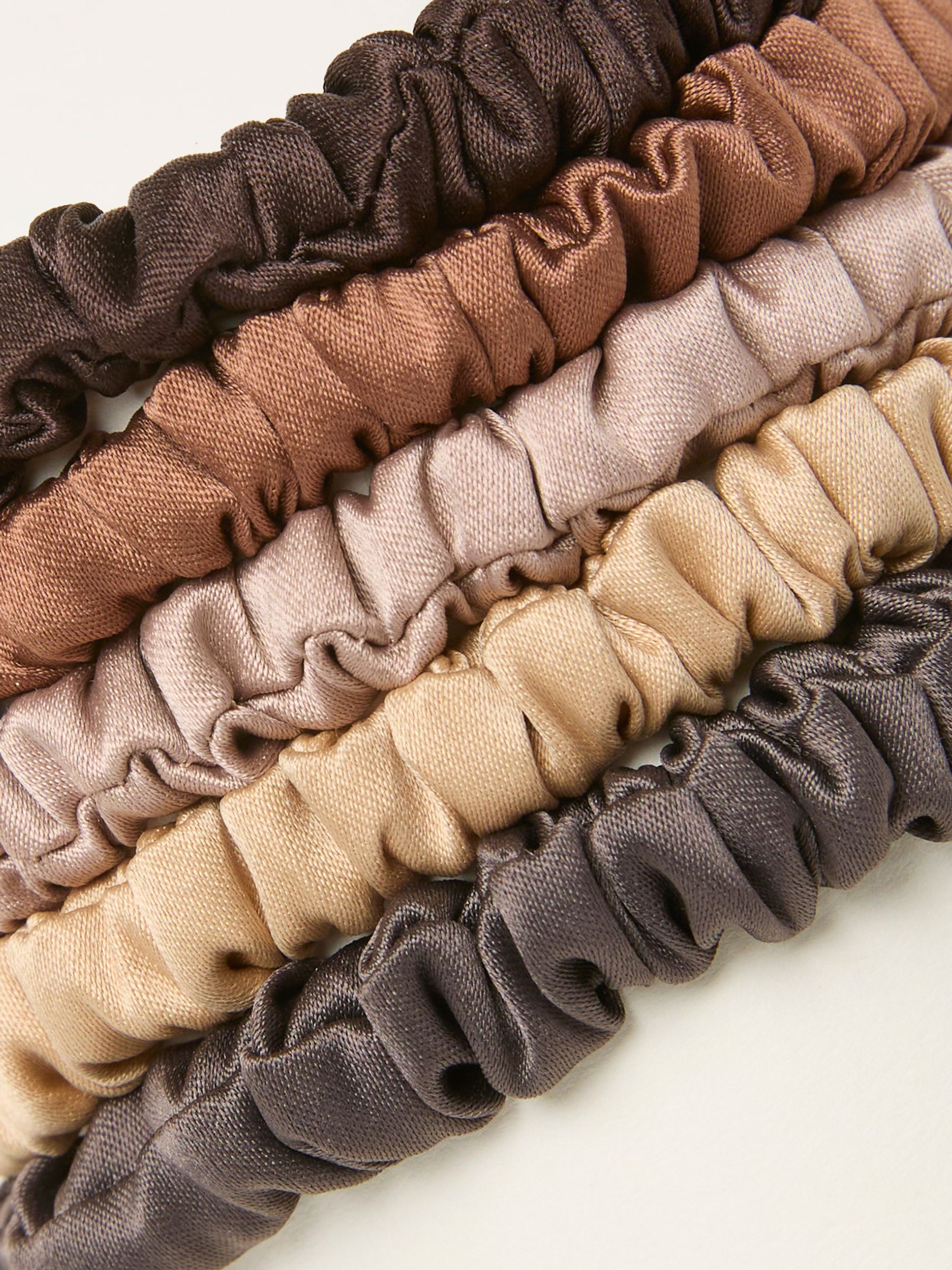 Brown 5 Pack Plain Satin Scrunchies - Image 2 of 2