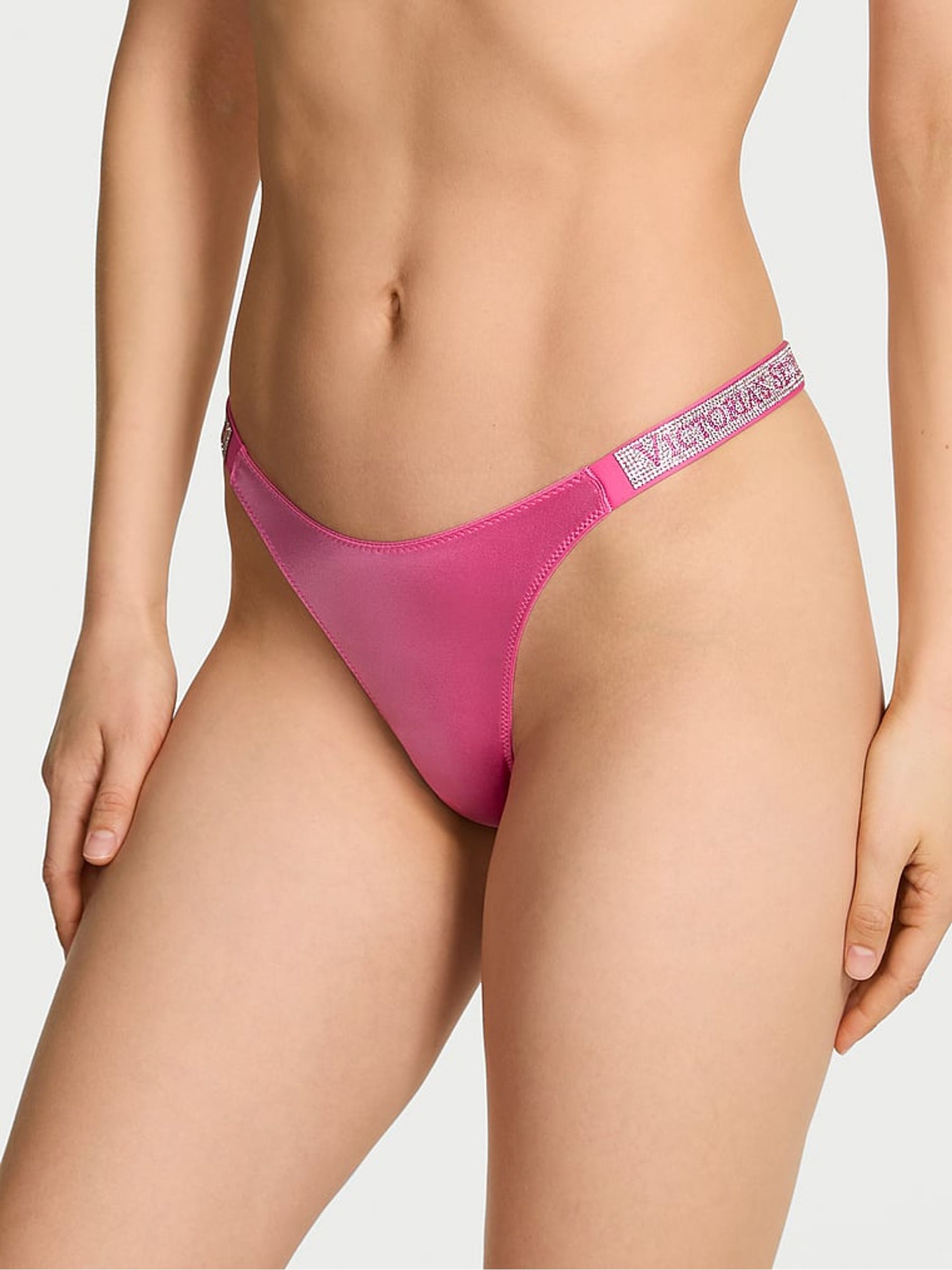 Rose Garden Pink Thong Shine Strap Knickers - Image 1 of 2