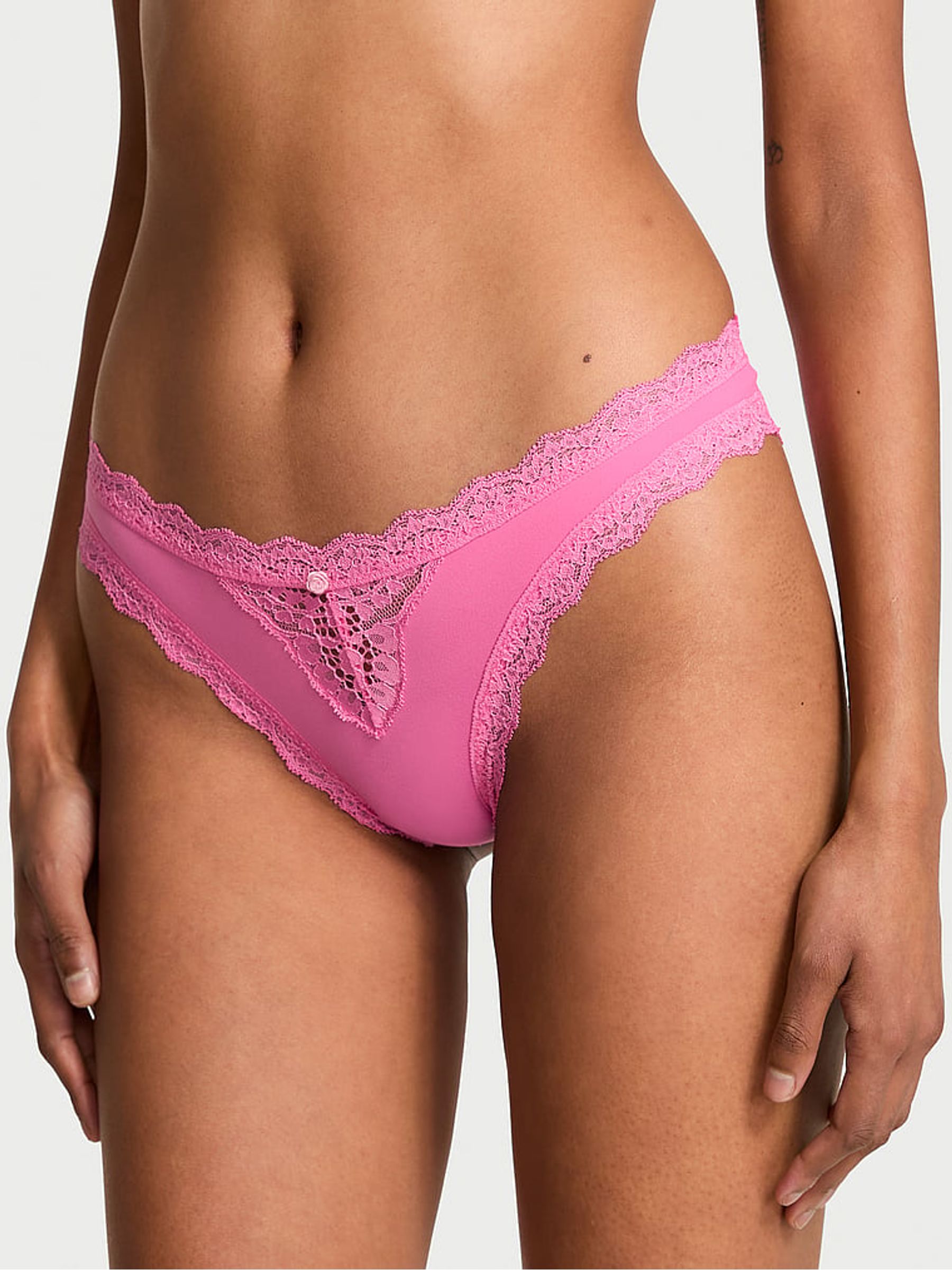 Rose Garden Pink Lace Trim Bikini Knickers - Image 1 of 3 Rose Garden Pink Lace Trim Bikini Knickers - Image 1 of 3