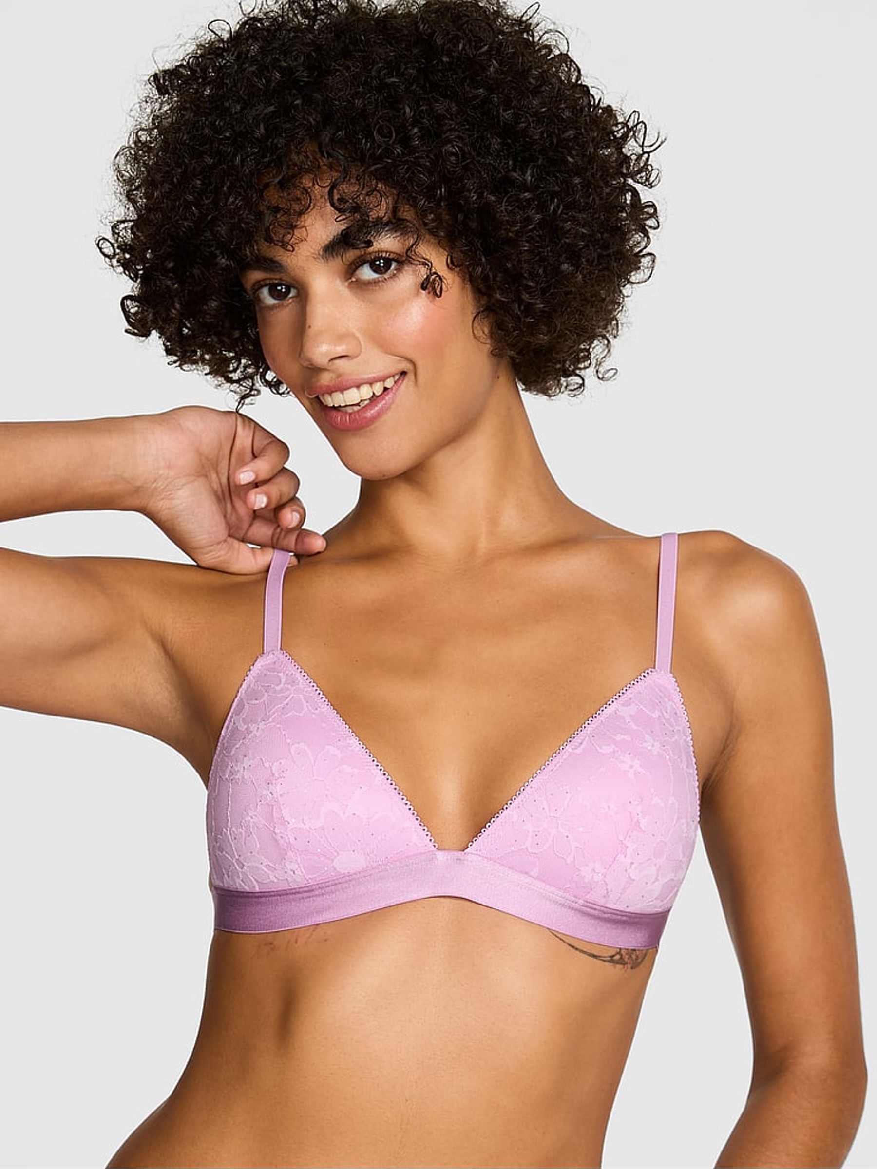 Hushed Lilac Purple Non Wired Push Up Sequin Lace Bralette - Image 1 of 2