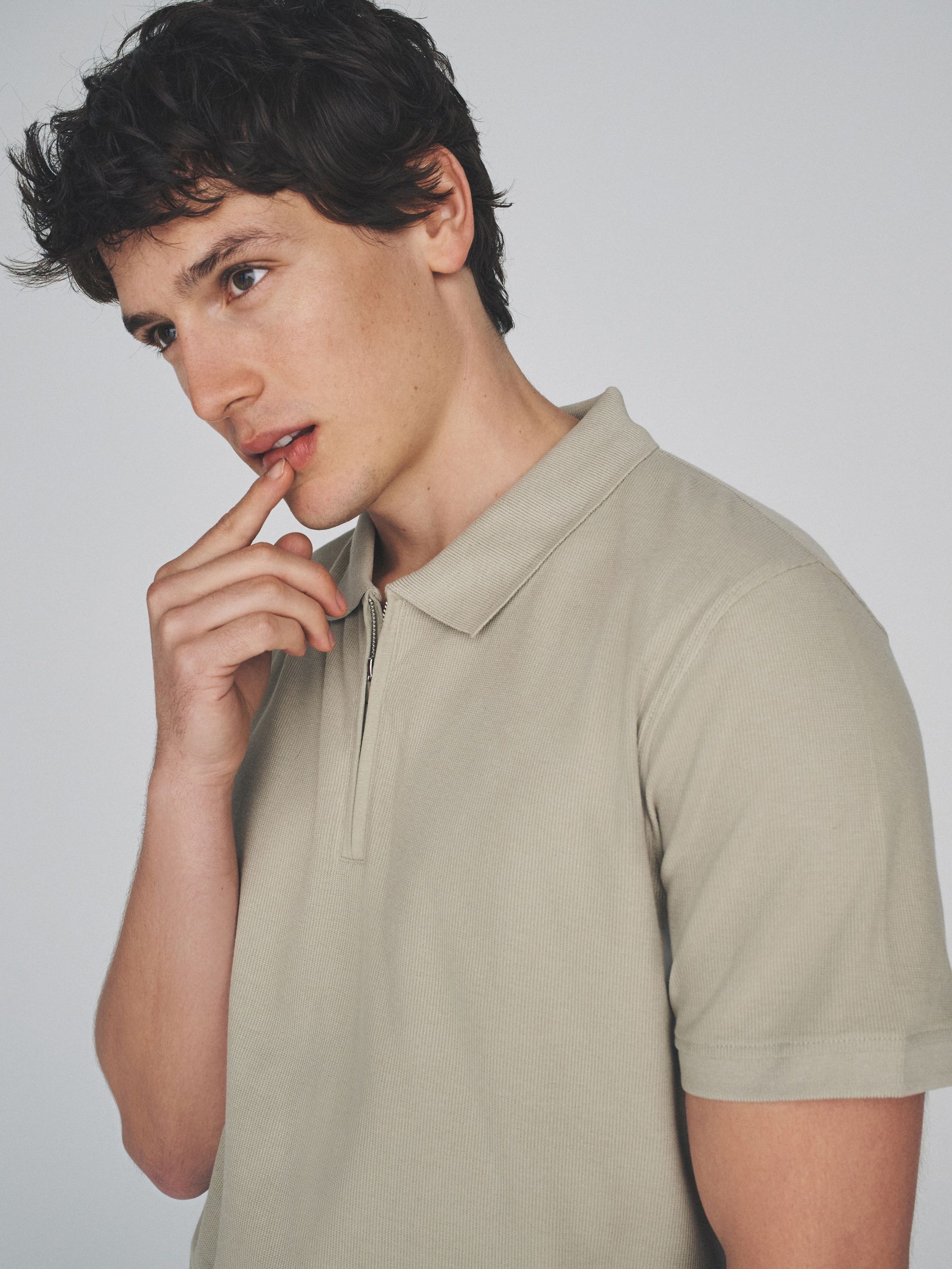 4 Pack Navy/Blue/White/Khaki Textured Cotton Zip Neck Polos Blue/Ecru - Image 2 of 6