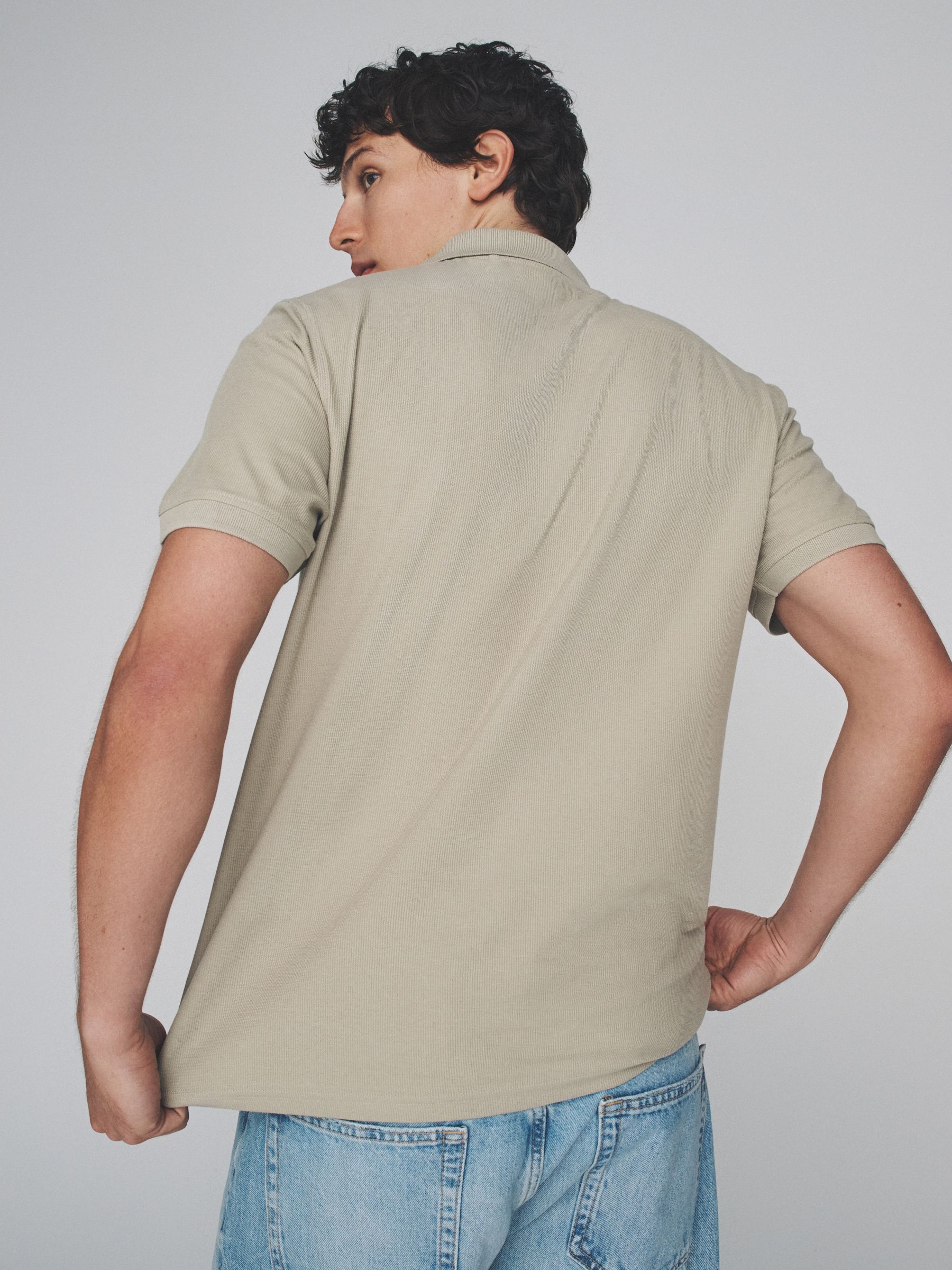 4 Pack Navy/Blue/White/Khaki Textured Cotton Zip Neck Polos Blue/Ecru - Image 4 of 6