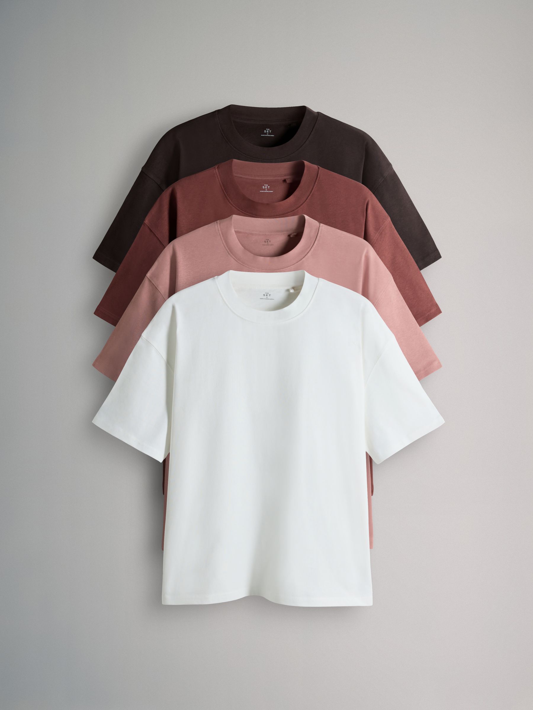 4 Pack Short Sleeve Cotton T-Shirts Pink/Tan Oversized Fit - Image 1 of 6