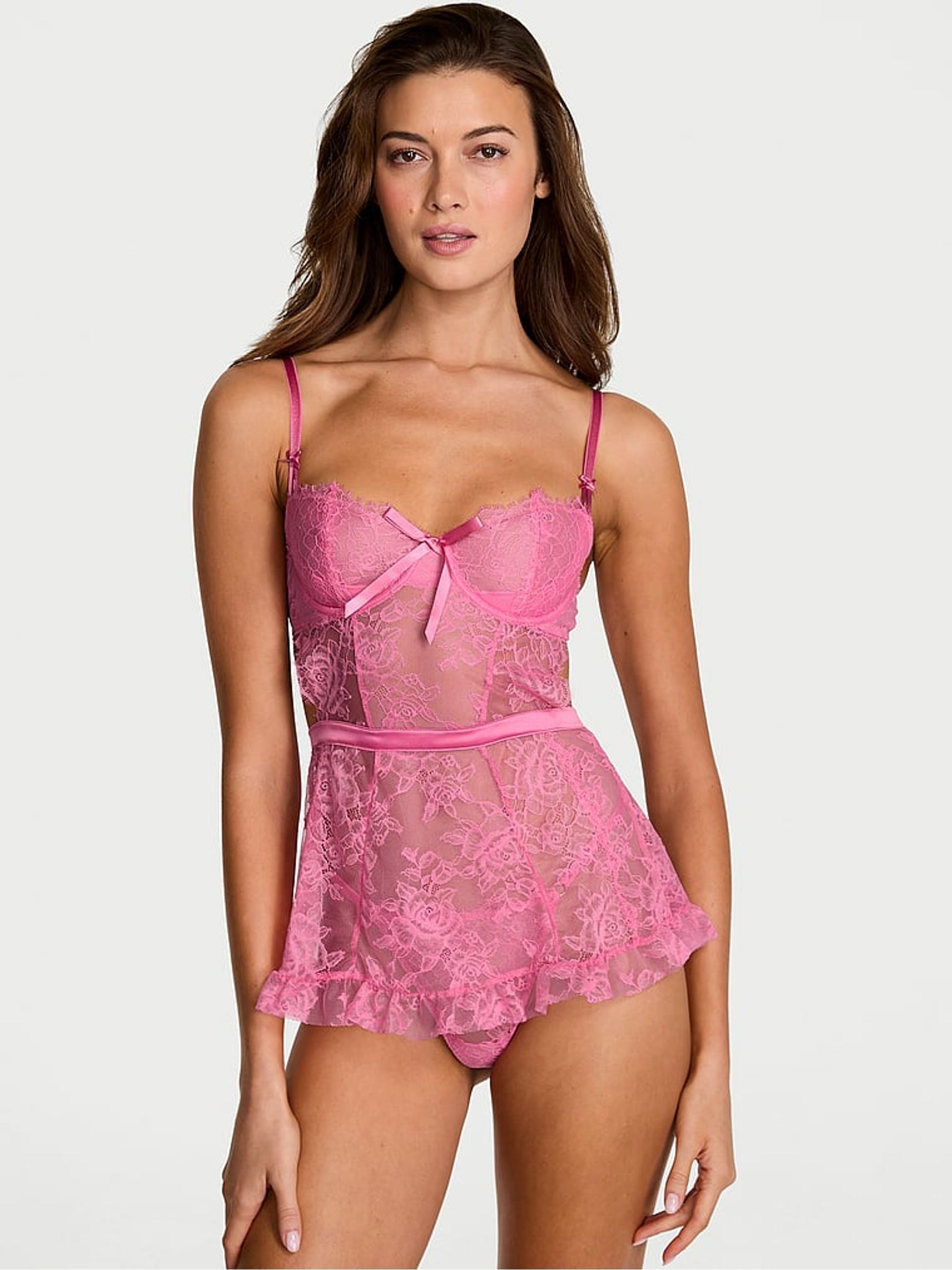 Rose Garden Pink Apron Babydoll Set - Image 1 of 2