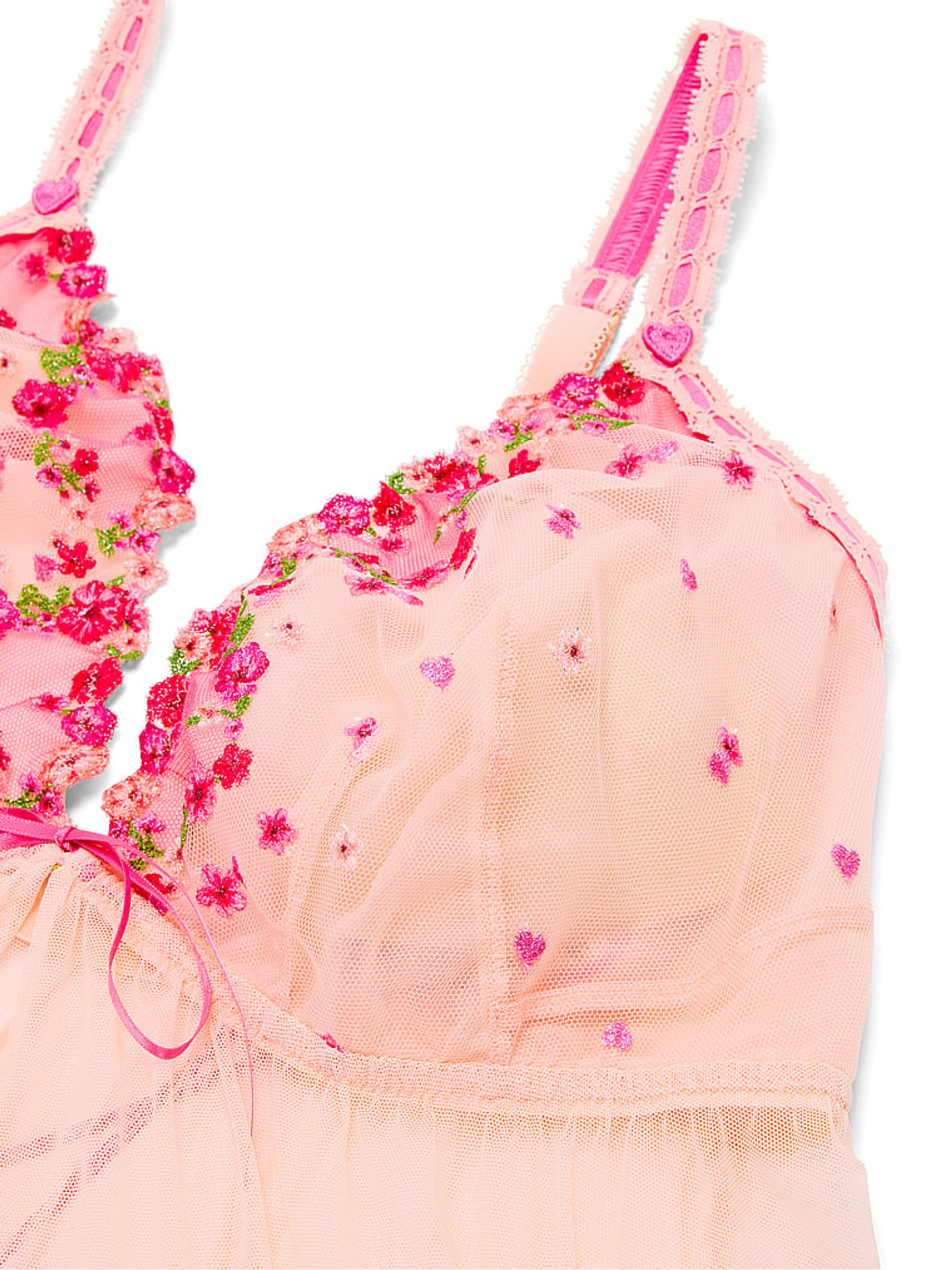 Hearts and Roses Pink Embroidered Babydoll Set - Image 3 of 3