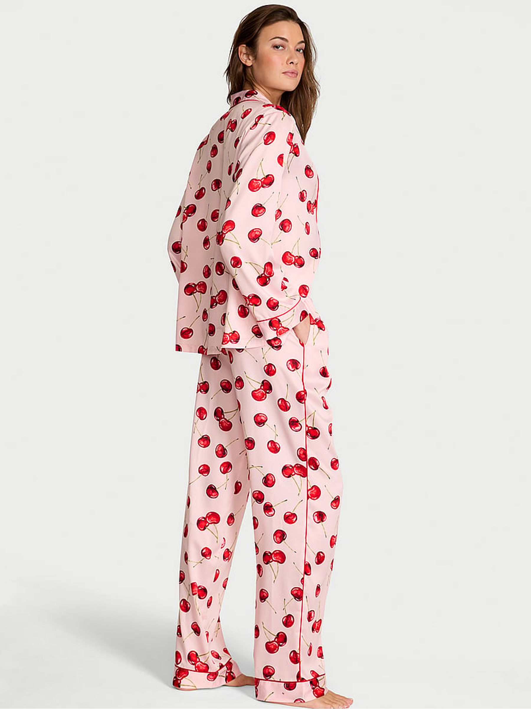 Bright Vermillion Red Exploded Cherries Satin Long Pyjamas Set - Image 2 of 2
