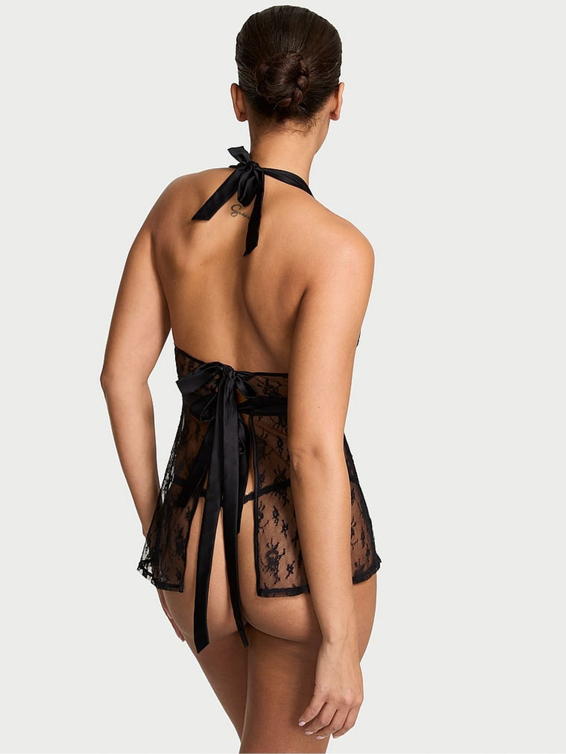 Black Lace Cherry Bomb Embroidery Babydoll set - Image 2 of 2