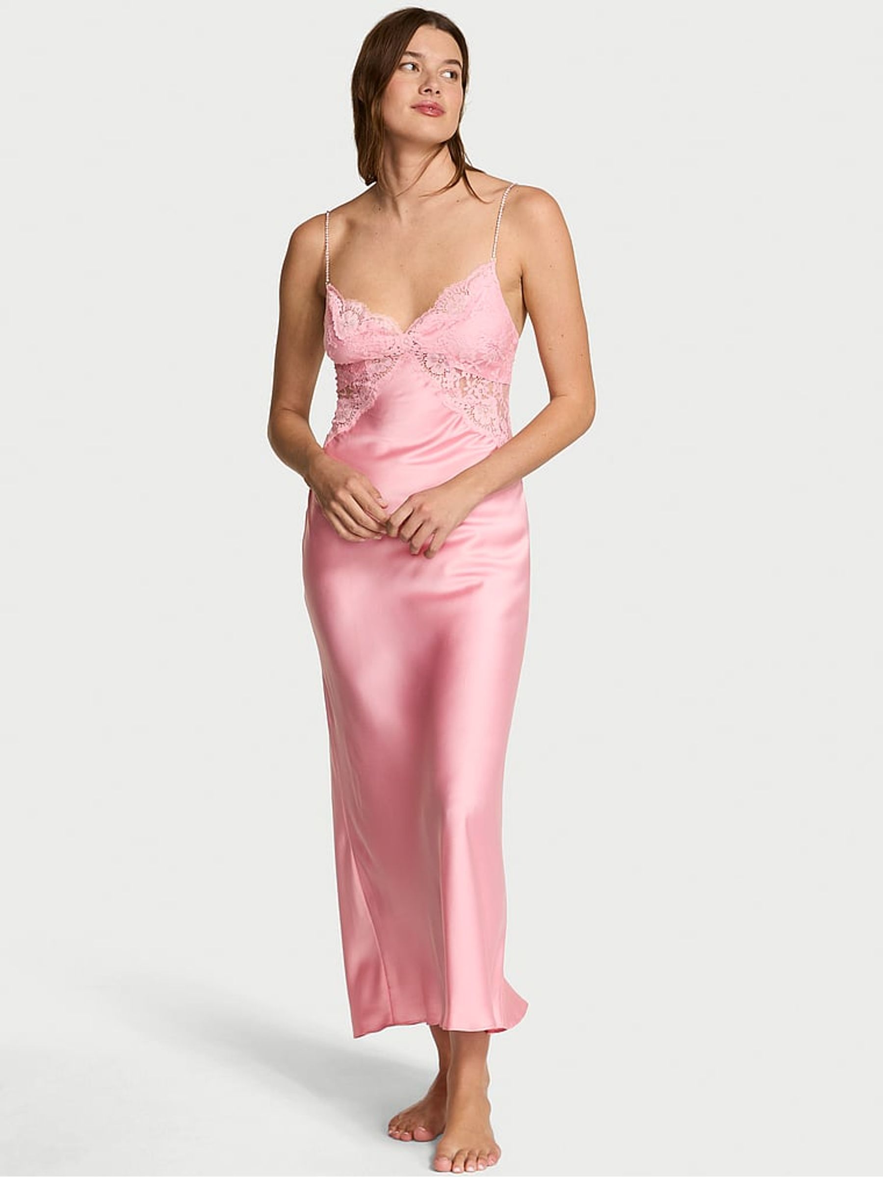 Petal Pink Twinkle Satin Maxi Slip - Image 1 of 3
