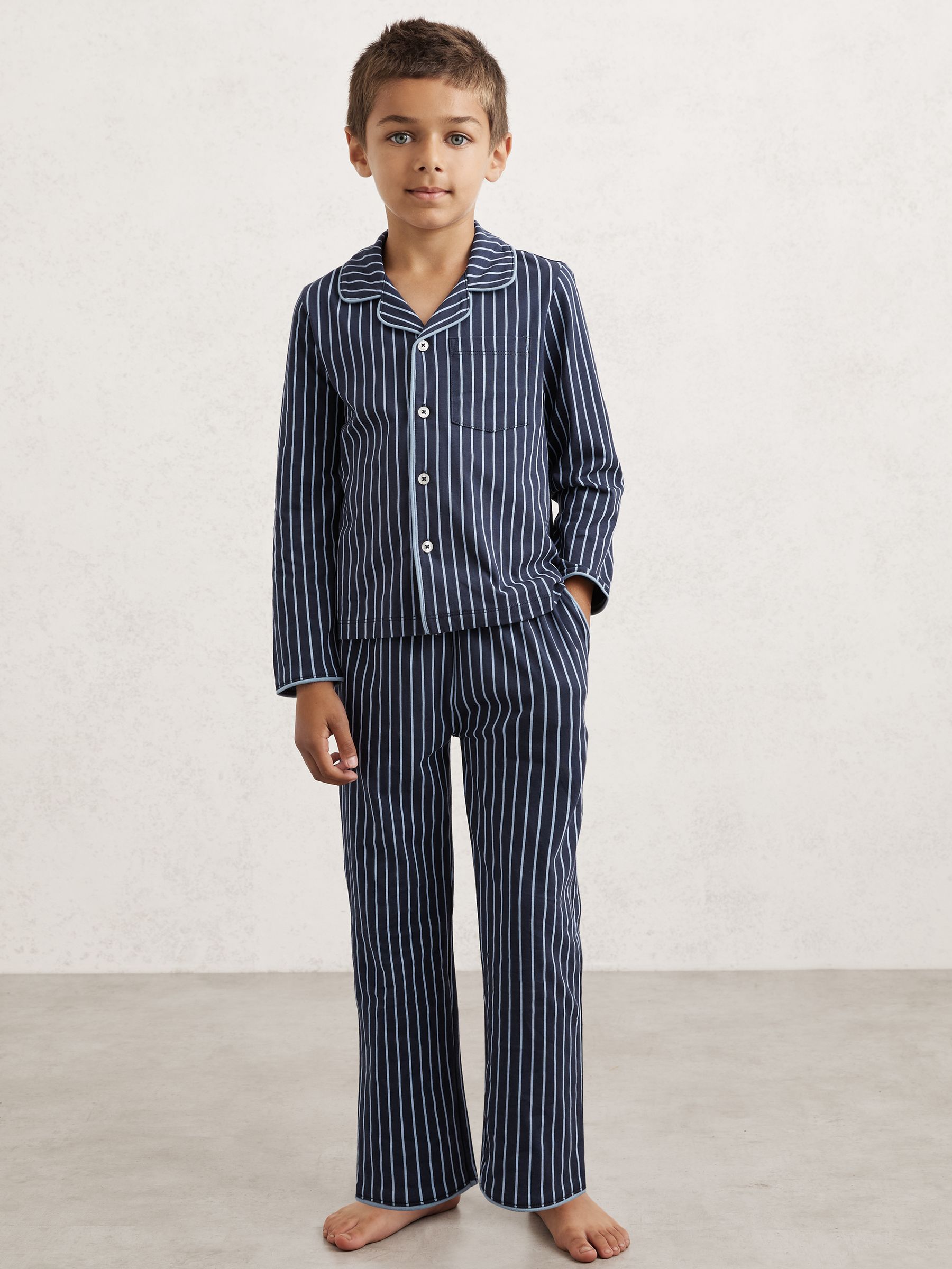 13-14 yrs Striped Pyjamas Set Unisex Fit in Navy/Soft Blue - Image 2 of 6 13-14 yrs Striped Pyjamas Set Unisex Fit in Navy/Soft Blue - Image 2 of 6