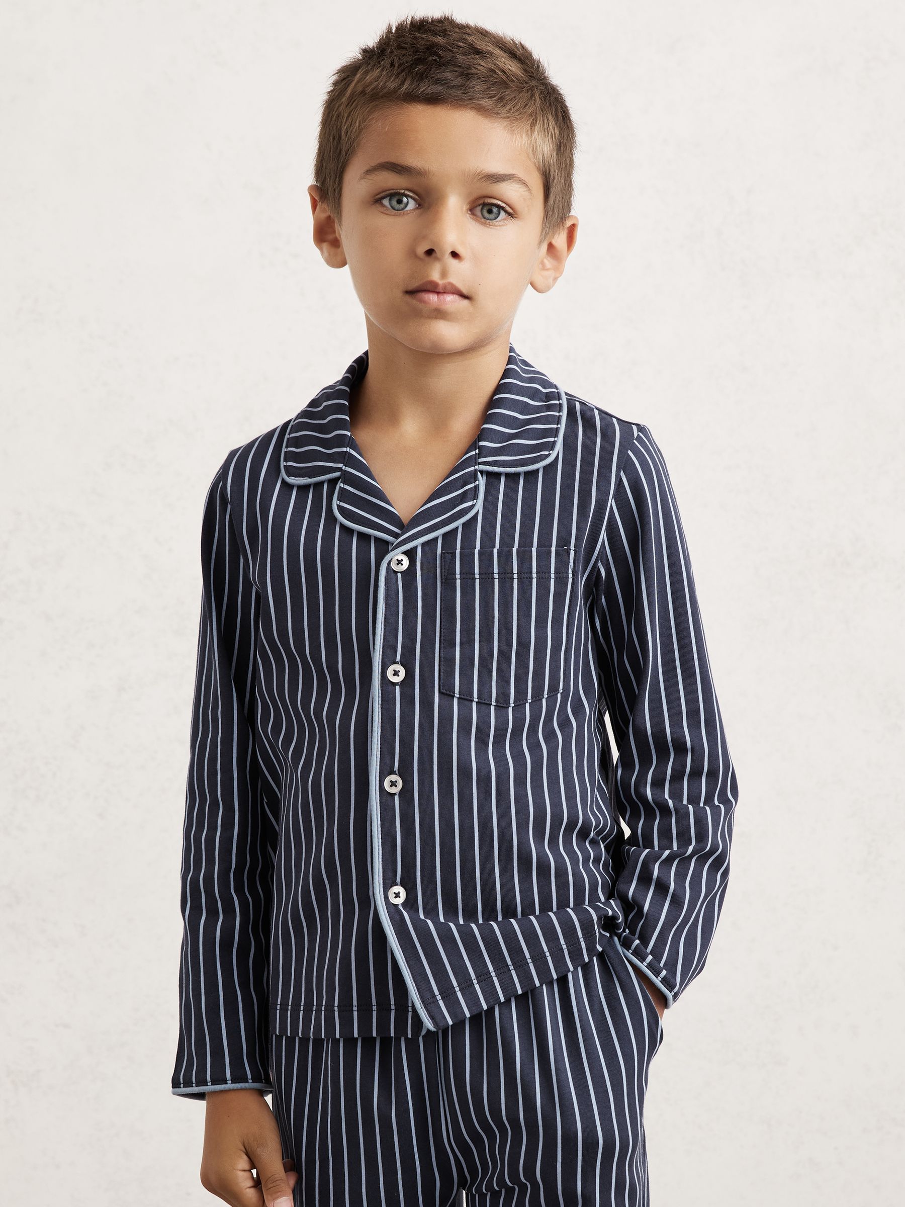 13-14 yrs Striped Pyjamas Set Unisex Fit in Navy/Soft Blue - Image 3 of 6