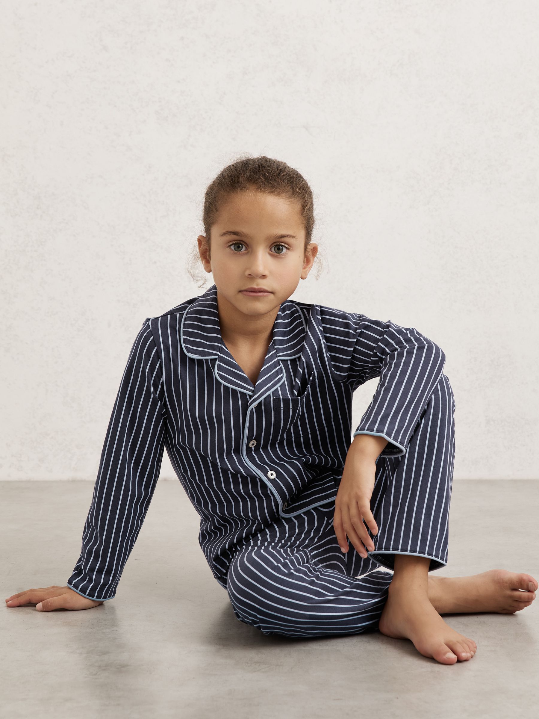 13-14 yrs Striped Pyjamas Set Unisex Fit in Navy/Soft Blue - Image 4 of 6
