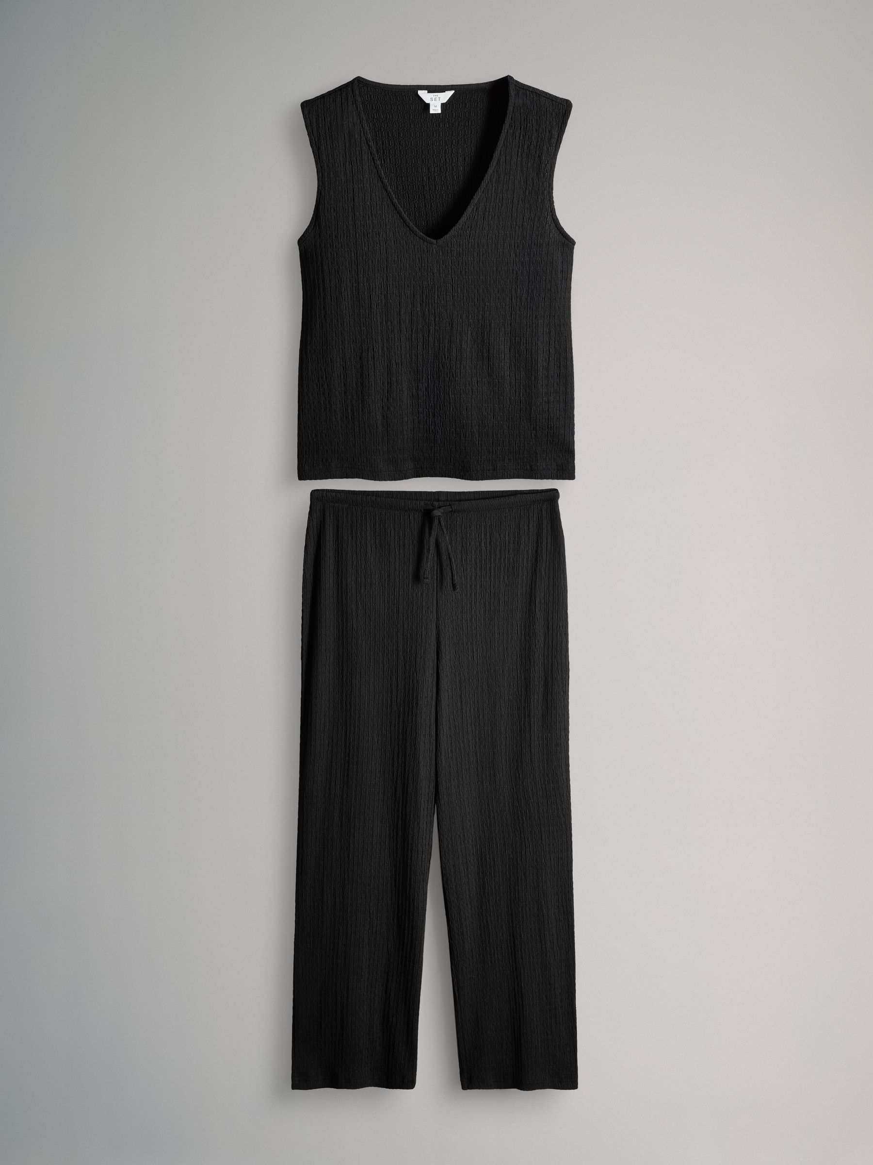 Textured V-Neck T-Shirt and Trousers Co-ord - Image 1 of 5 Textured V-Neck T-Shirt and Trousers Co-ord - Image 1 of 5