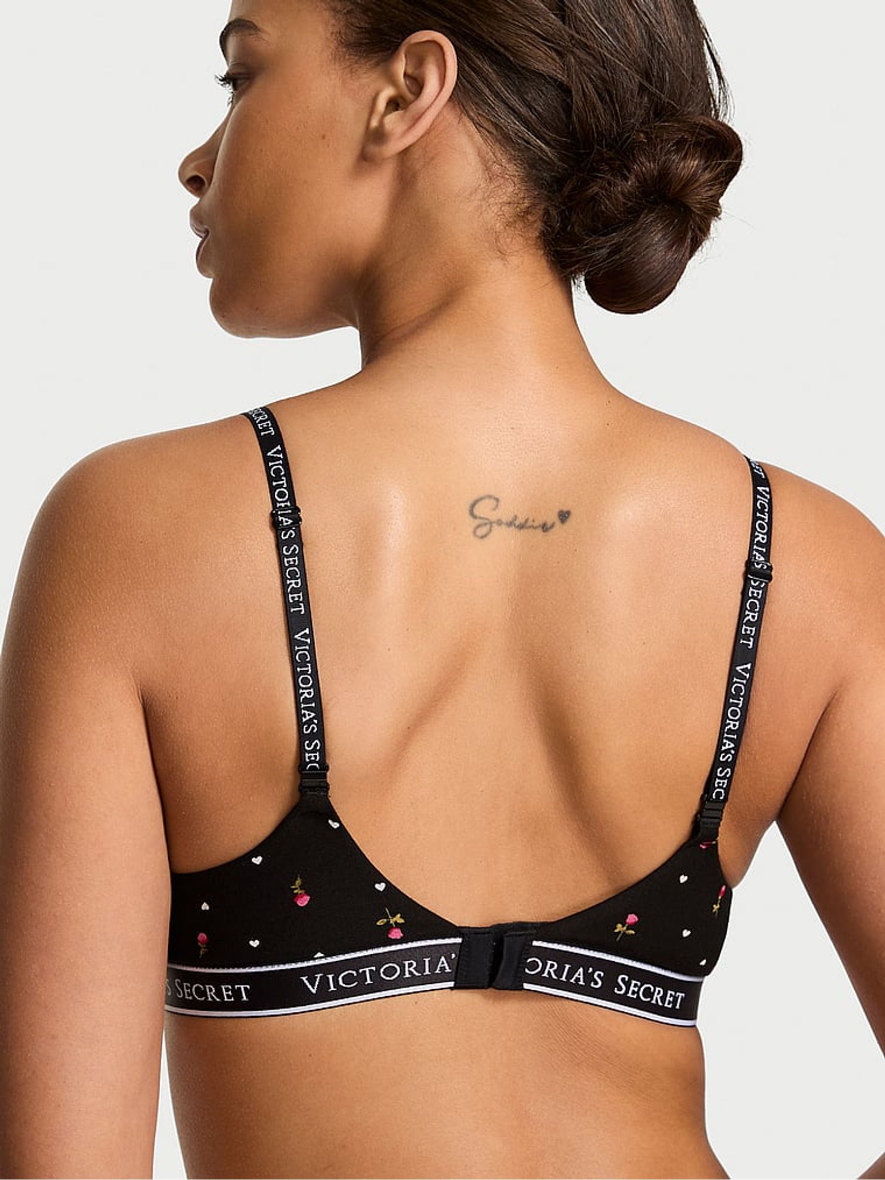 Black Ditsy Heart Print Cotton Logo Bra - Image 2 of 2
