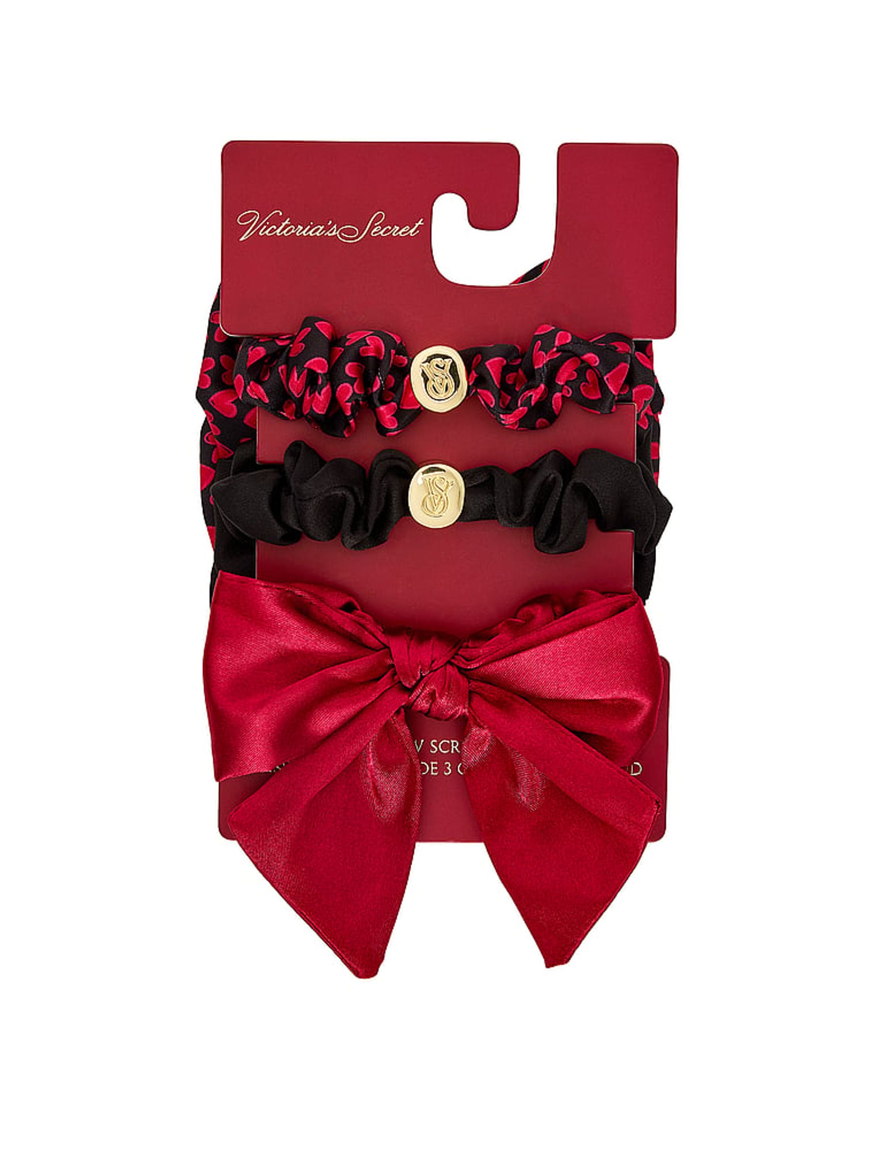 Red/ Black 3 Pack Bow Scrunchie Gift Set - Image 1 of 2