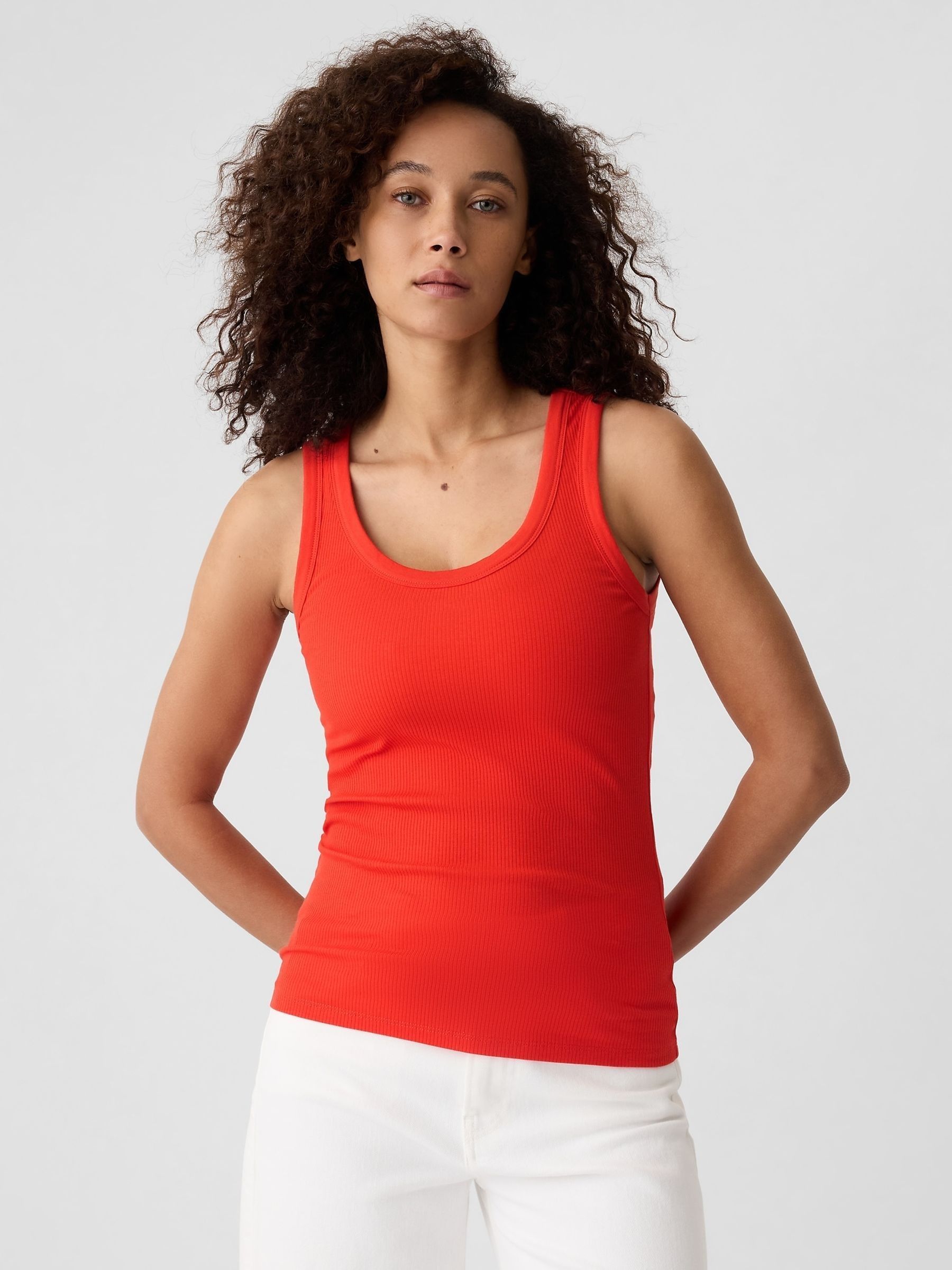 Red Soft Ribbed Sleeveless Vest Top - Image 1 of 5