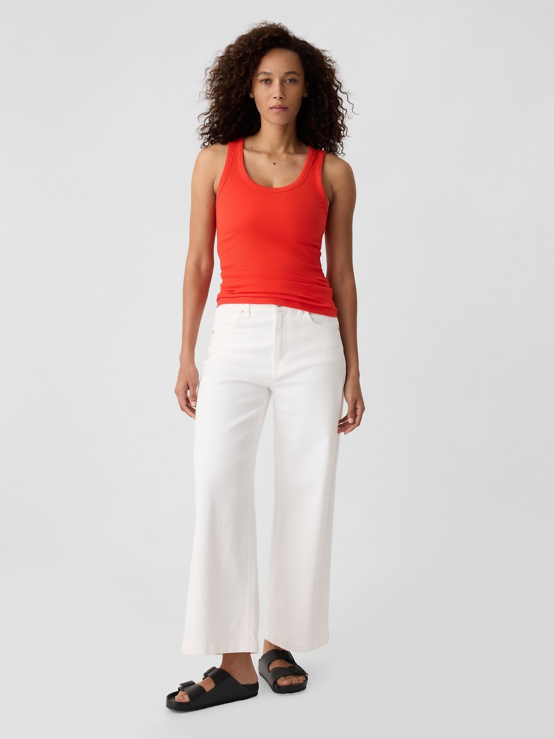 Red Soft Ribbed Sleeveless Vest Top - Image 3 of 5