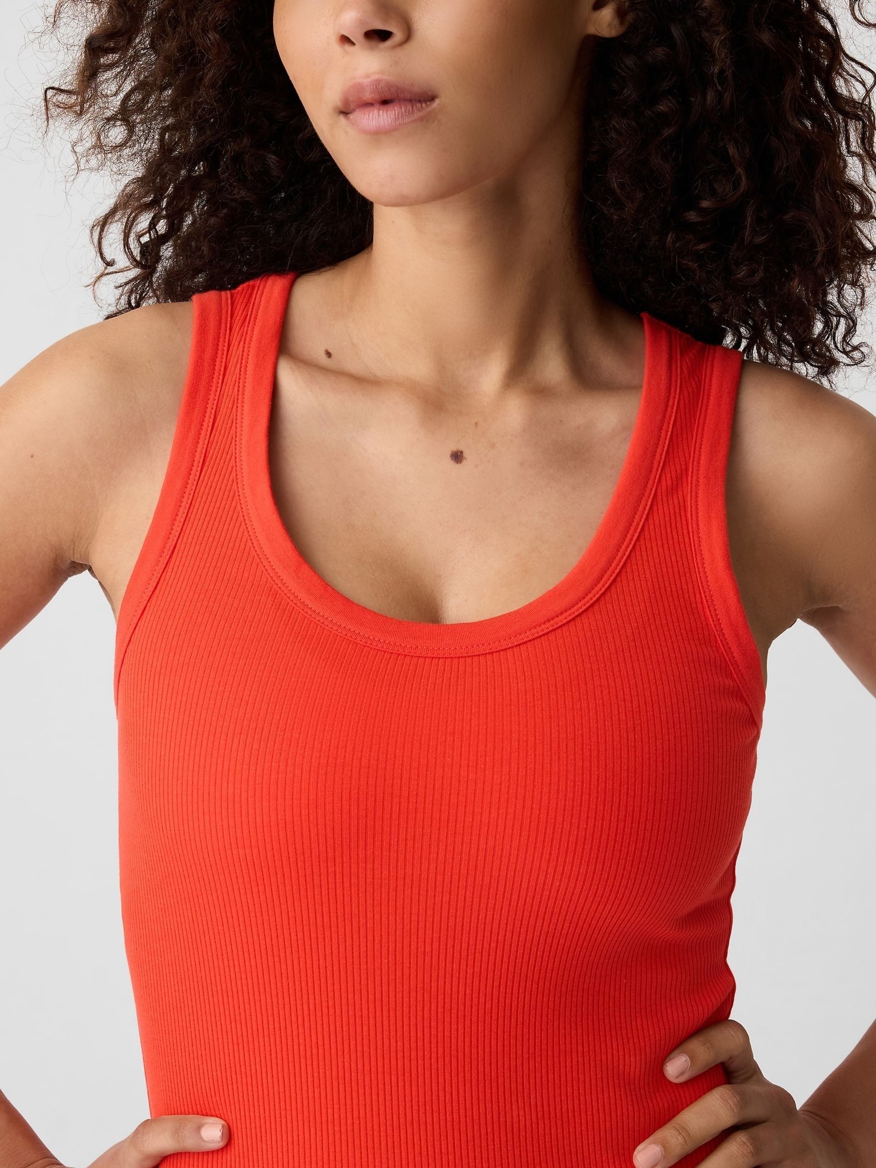 Red Soft Ribbed Sleeveless Vest Top - Image 4 of 5