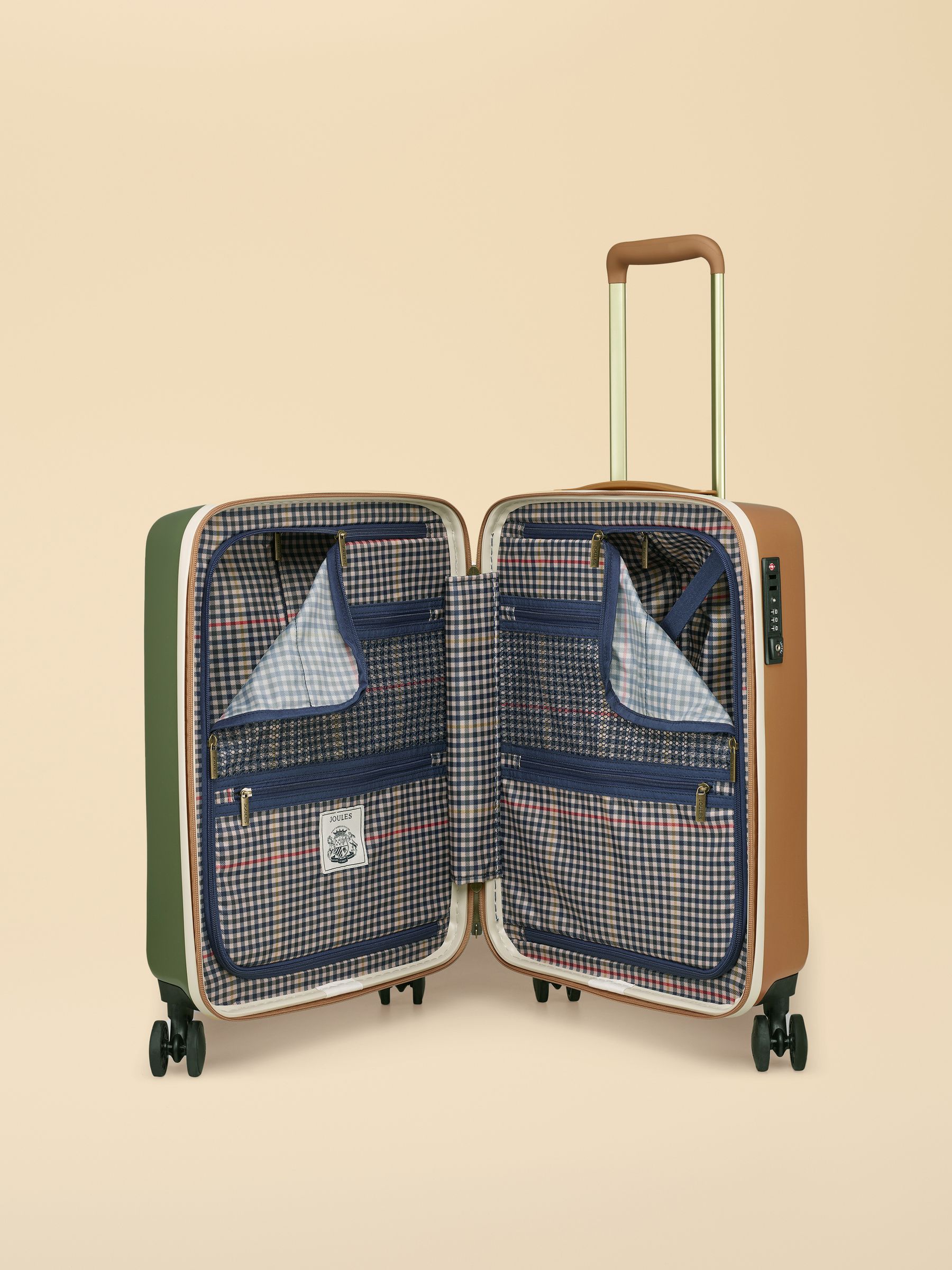 Olive And Tan Colourblock Medium Four Wheel Hard Shell Suitcase - Image 6 of 10
