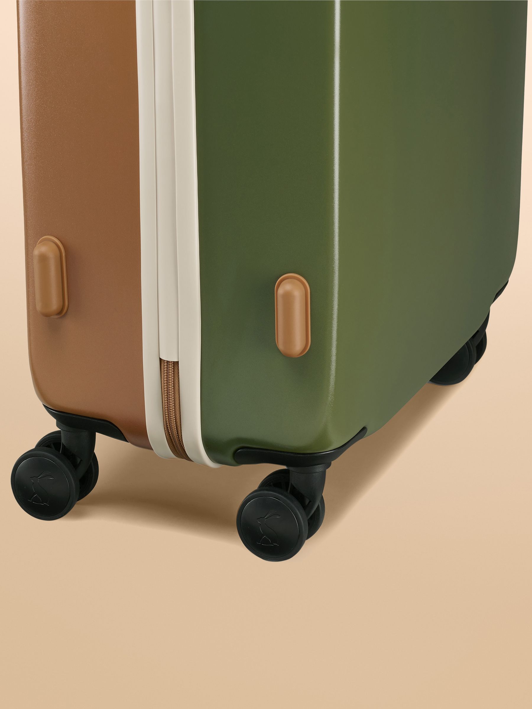 Olive And Tan Colourblock Large Four Wheel Hard Shell Suitcase - Image 6 of 9
