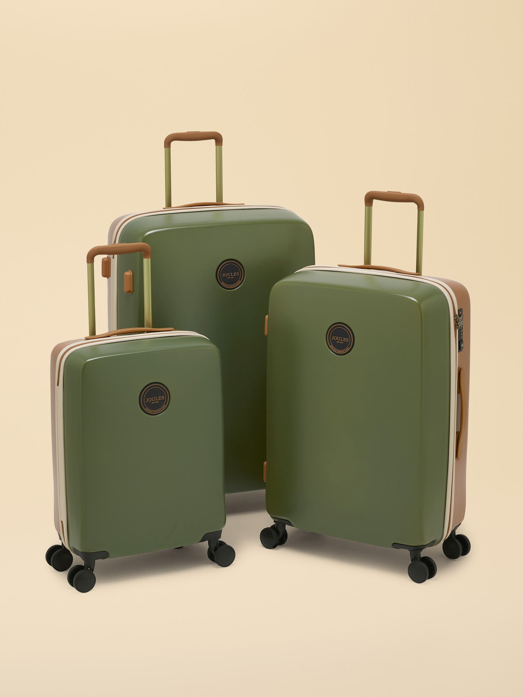 Olive And Tan Colourblock Large Four Wheel Hard Shell Suitcase - Image 9 of 9