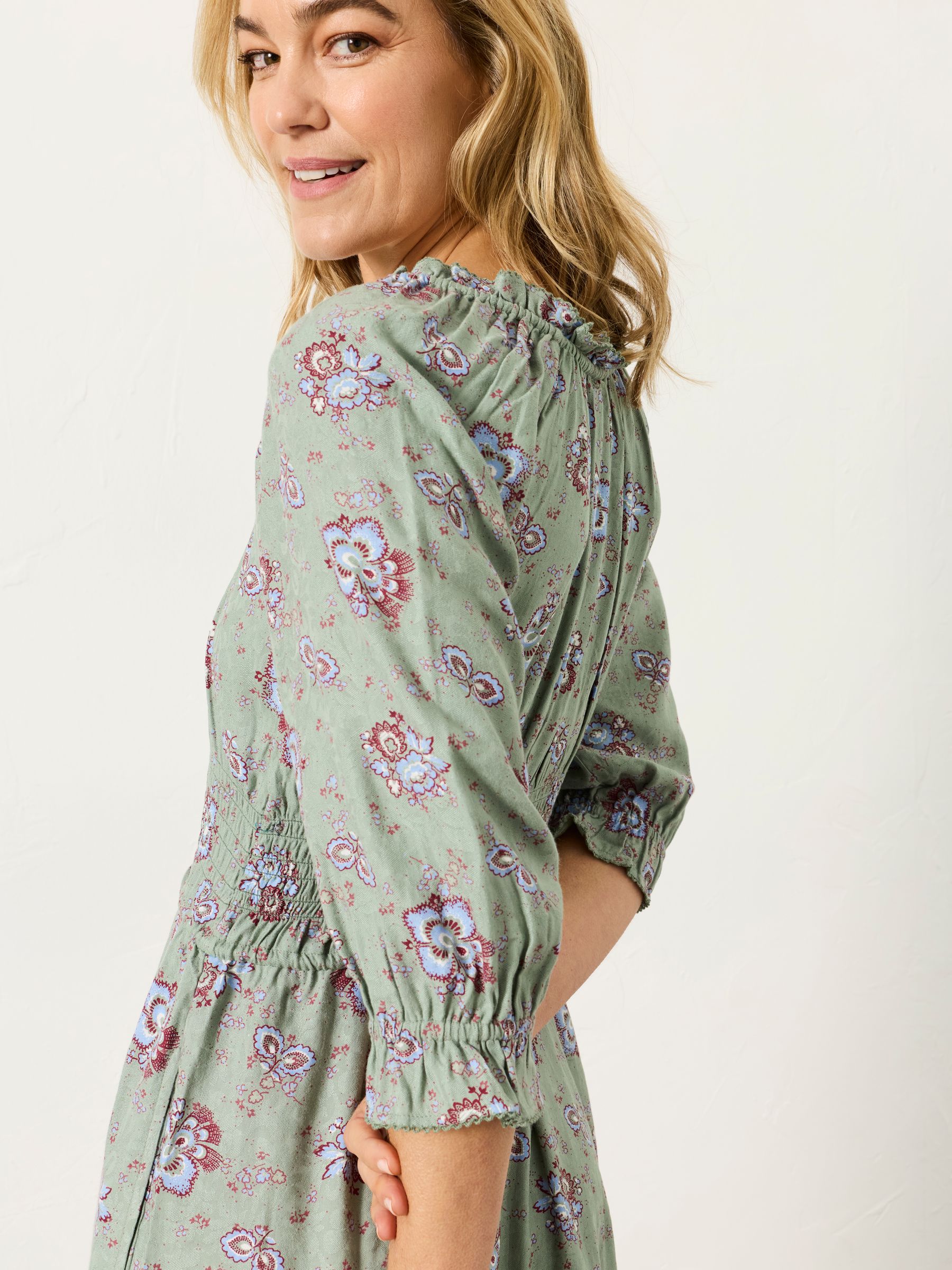 Camille Green Dot Floral Petite Dress - Image 5 of 8