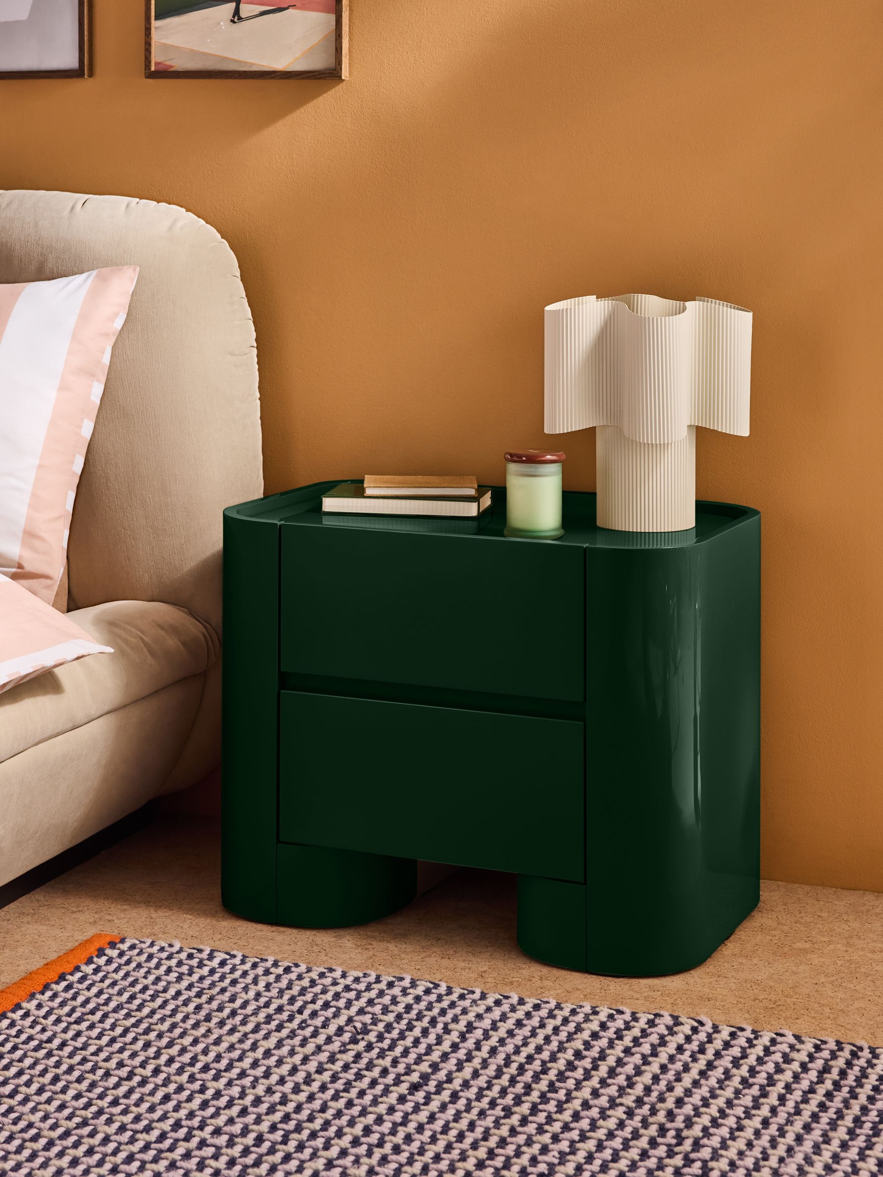 Kain Bedside Table in Dark Green Gloss - Image 1 of 5